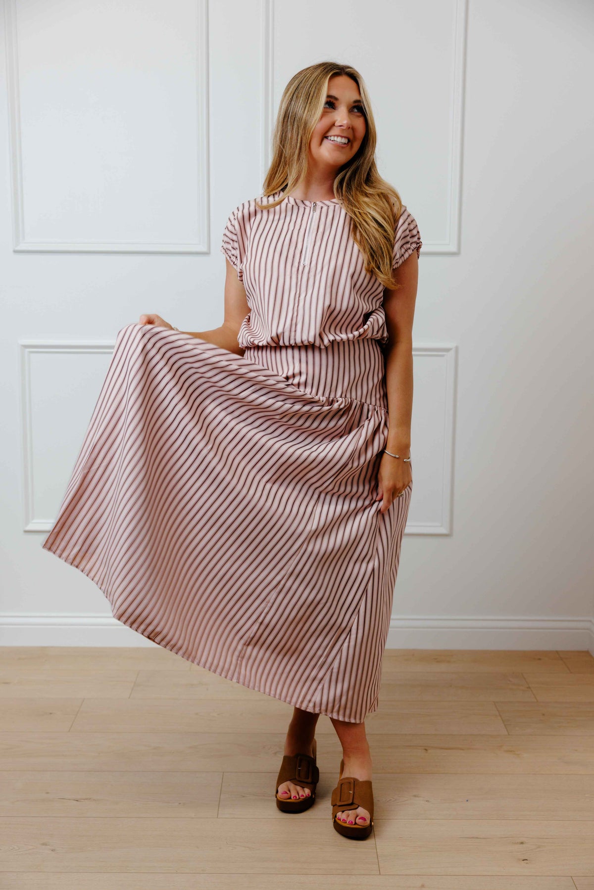 Pink Mocha Striped Skirt Set