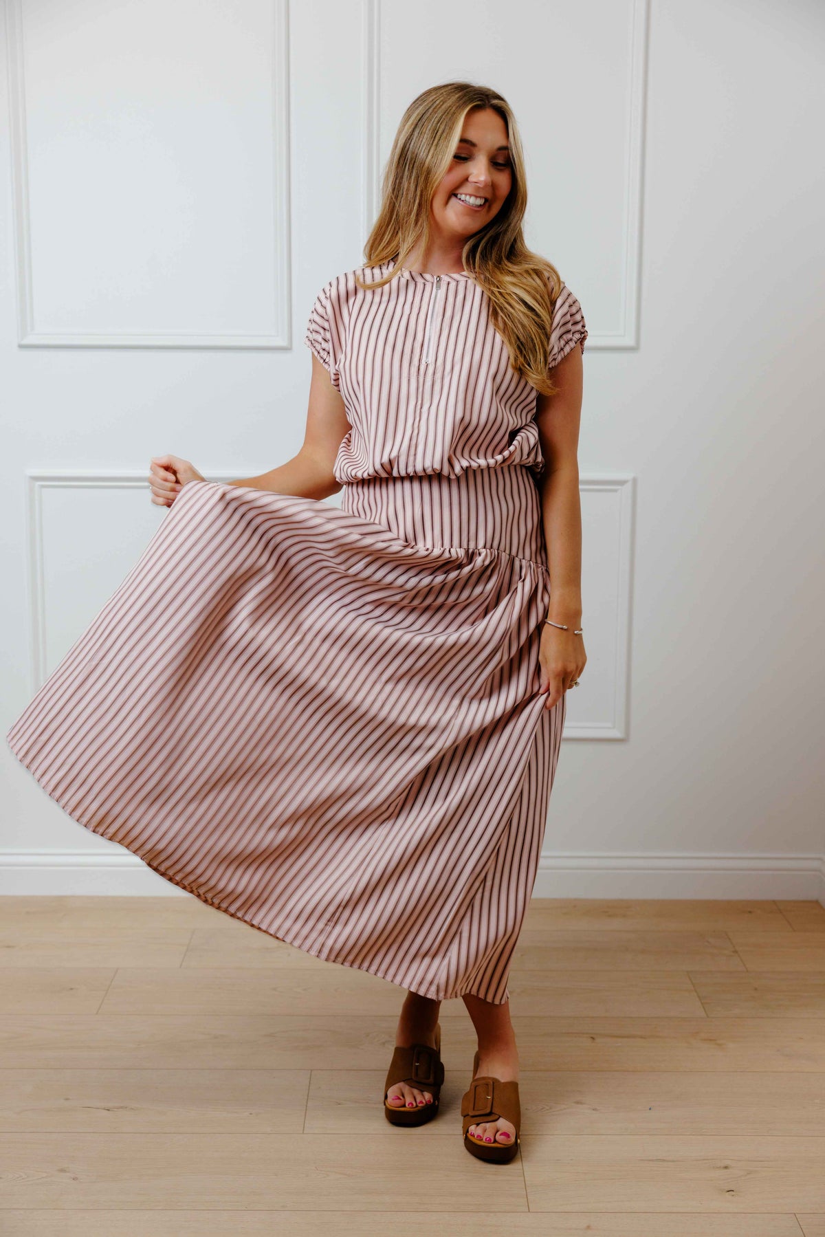 Pink Mocha Striped Skirt Set