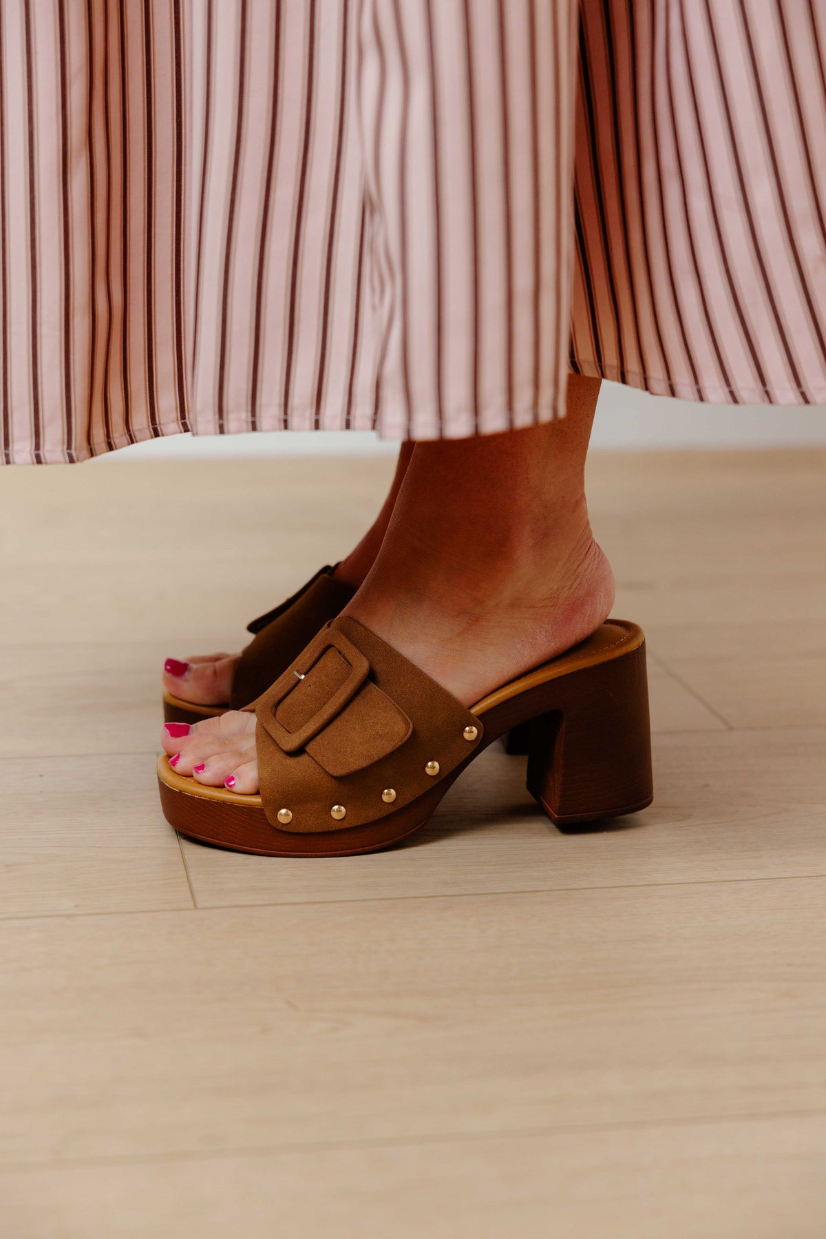 Mocha Buckle Platform Mule