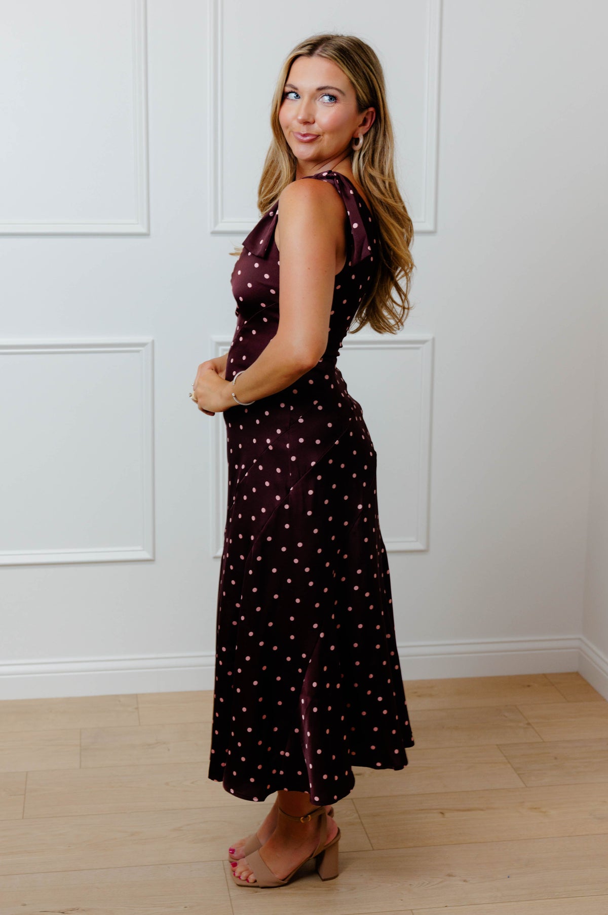 Wine Polka Dot Midi Dress