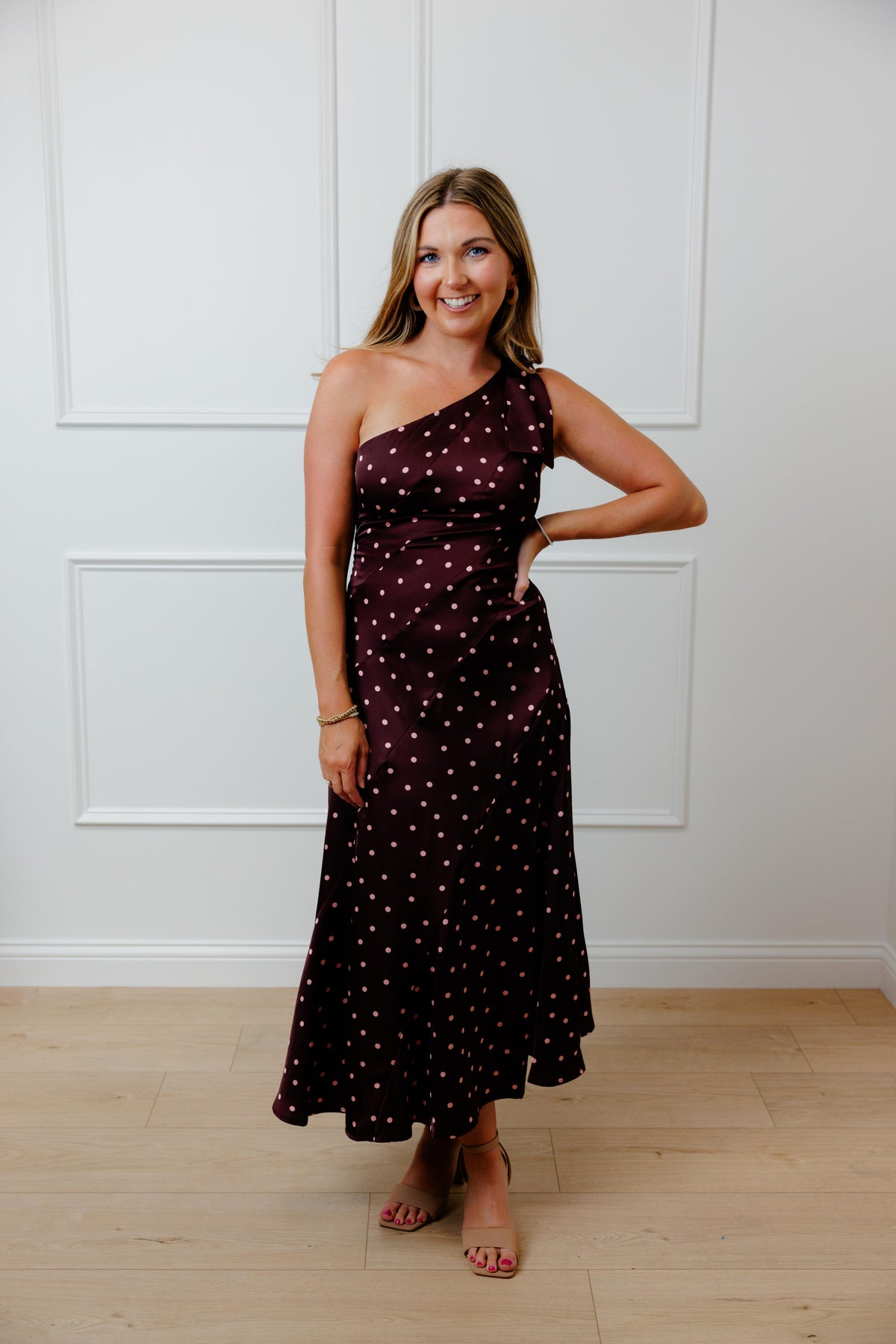 Wine Polka Dot Midi Dress