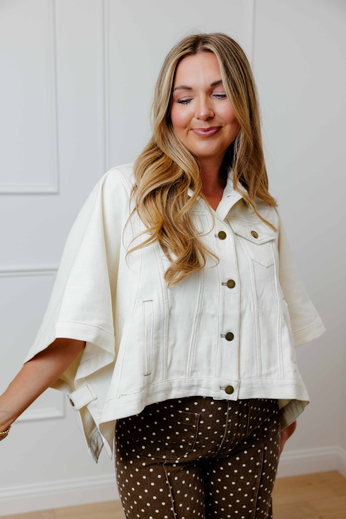 Cream Solid Denim Top Jacket