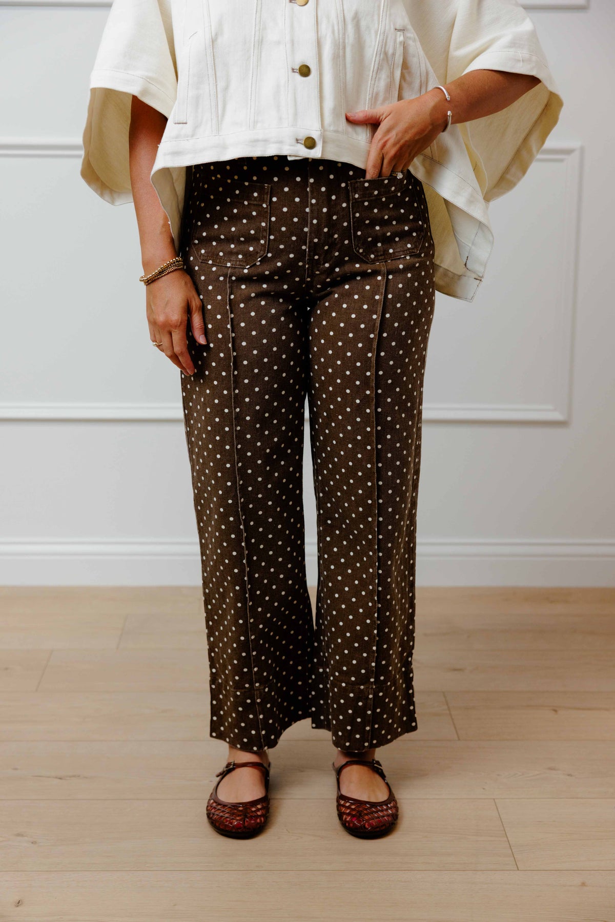 Brown Dot Denim Pants