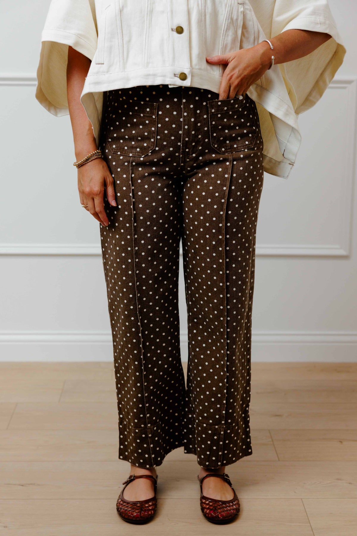 Brown Dot Denim Pants