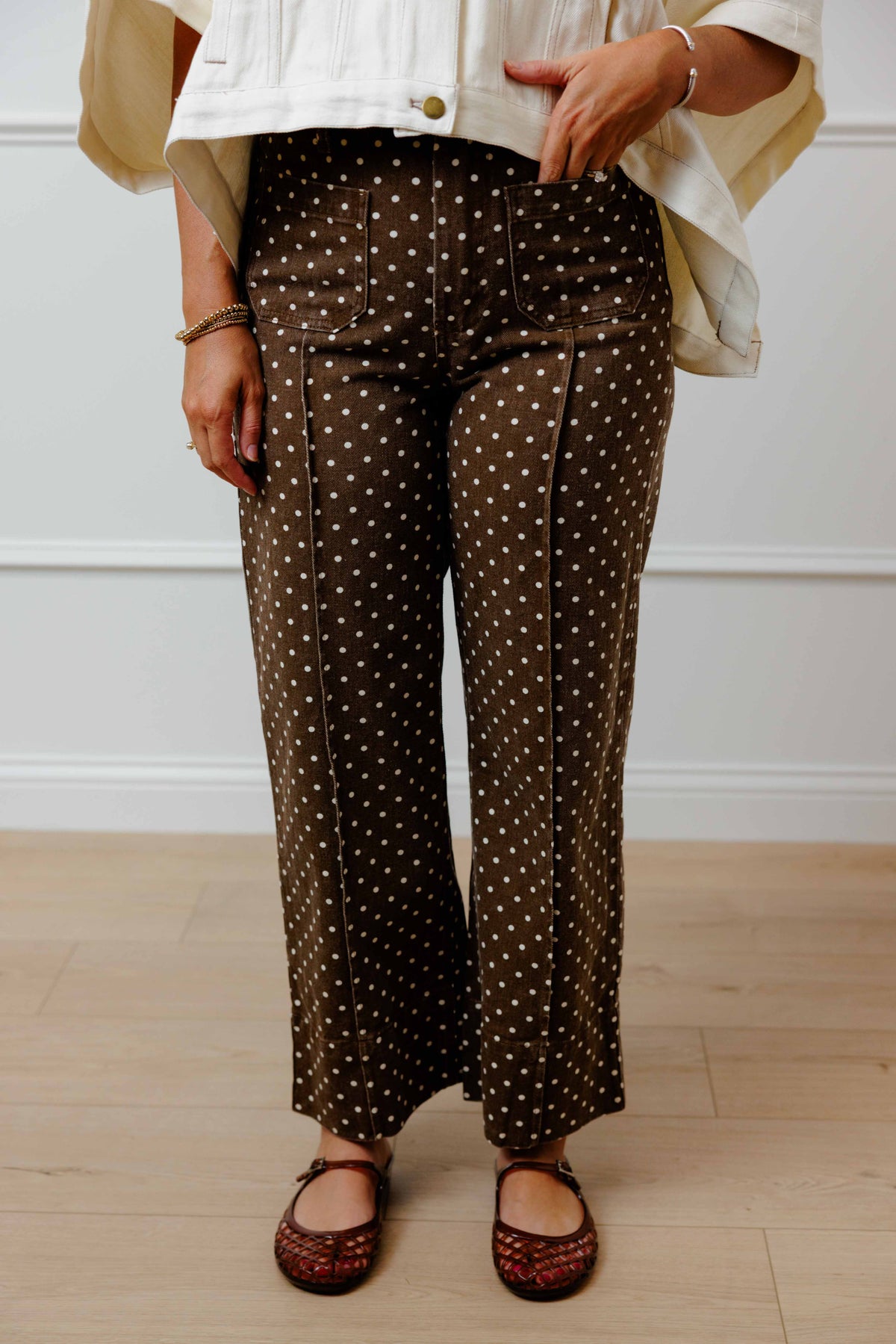 Brown Dot Denim Pants