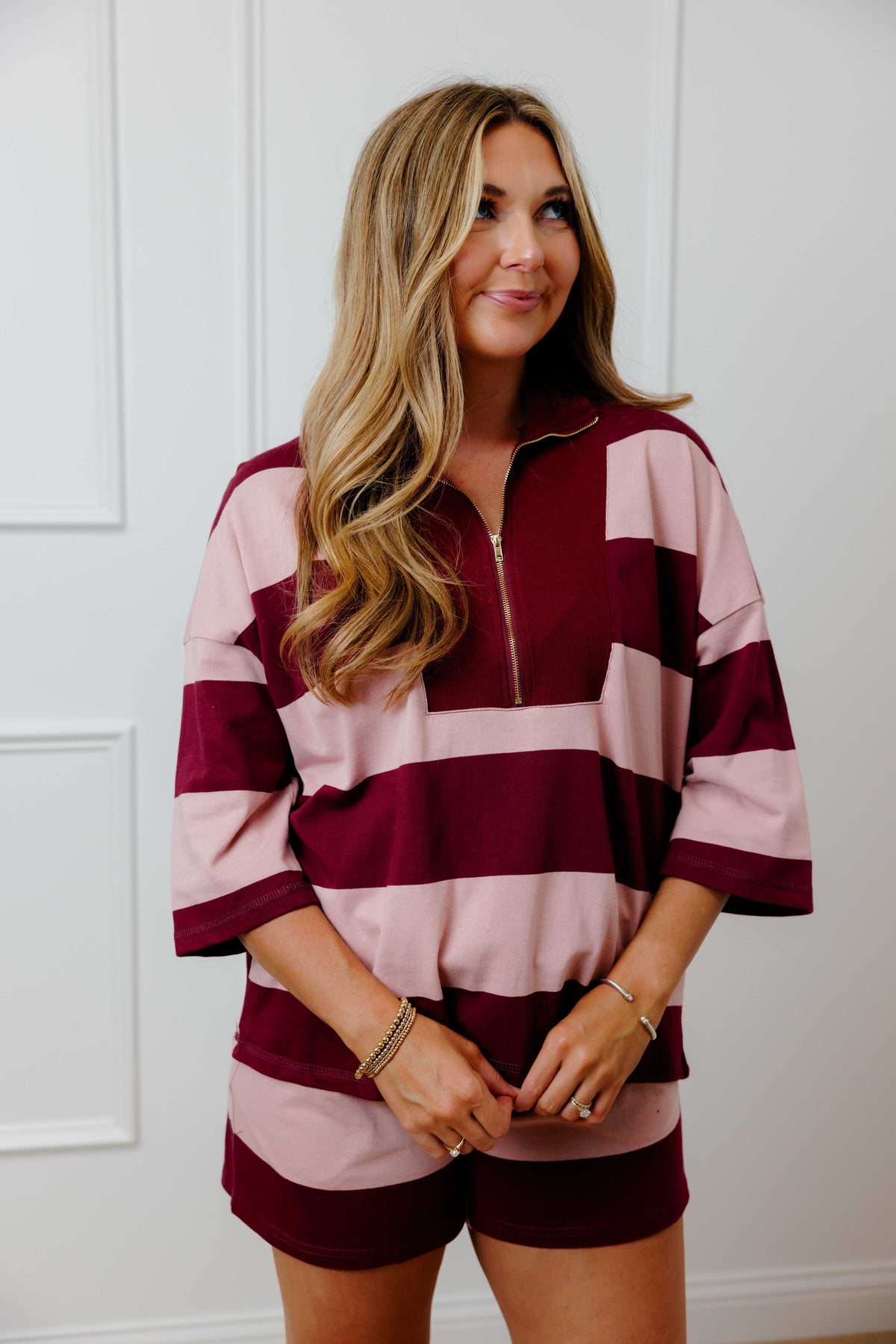 Burgundy Striped Pullover Set
