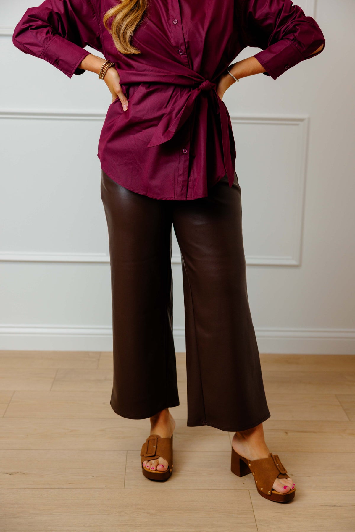 Pleather Wide Leg Pants