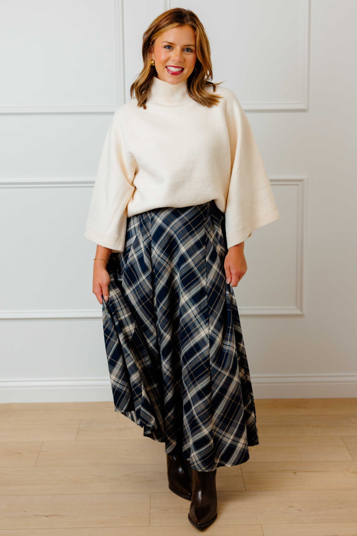 Navy Plaid Skirt