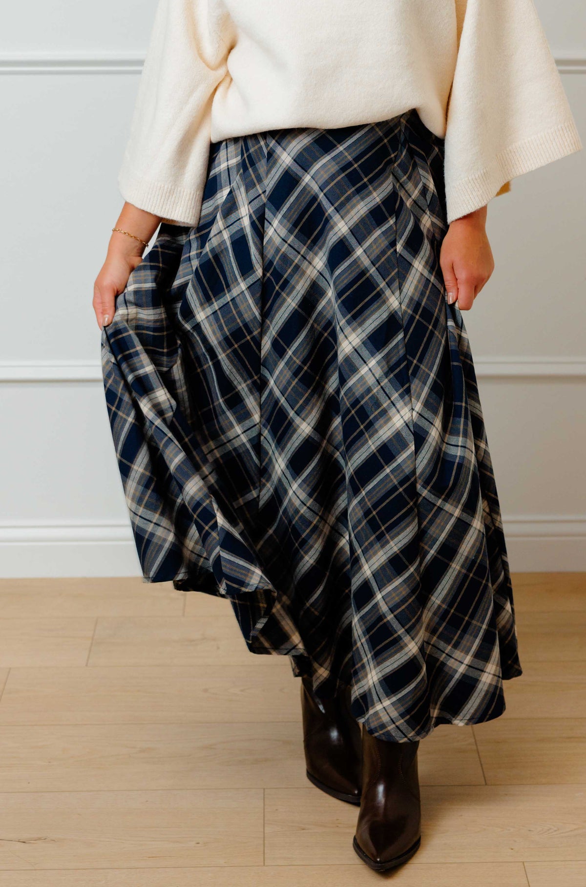 Navy Plaid Skirt