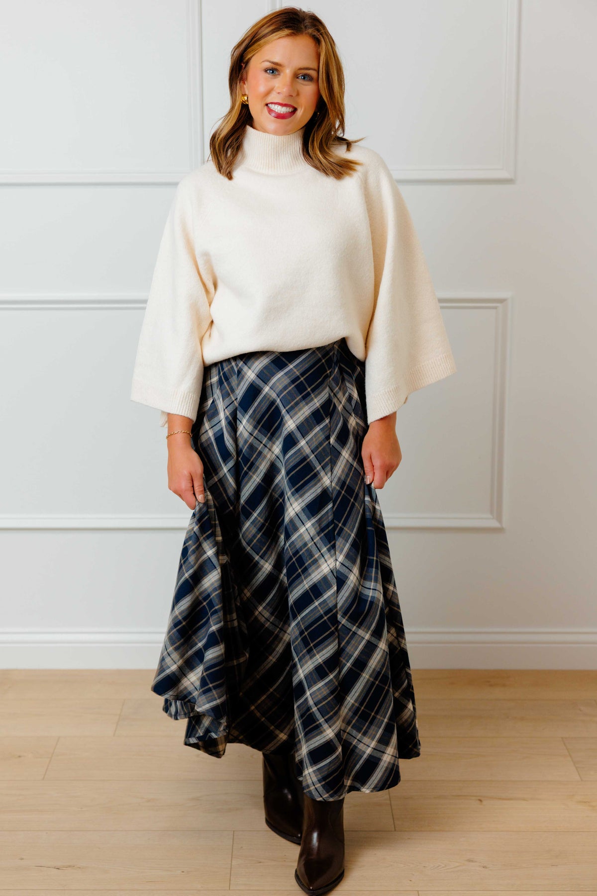Navy Plaid Skirt