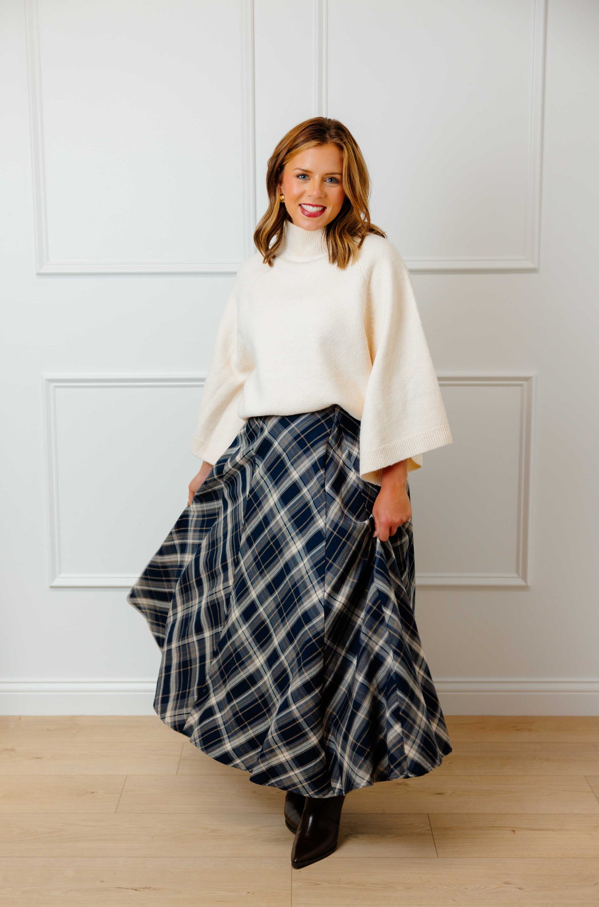 Navy Plaid Skirt