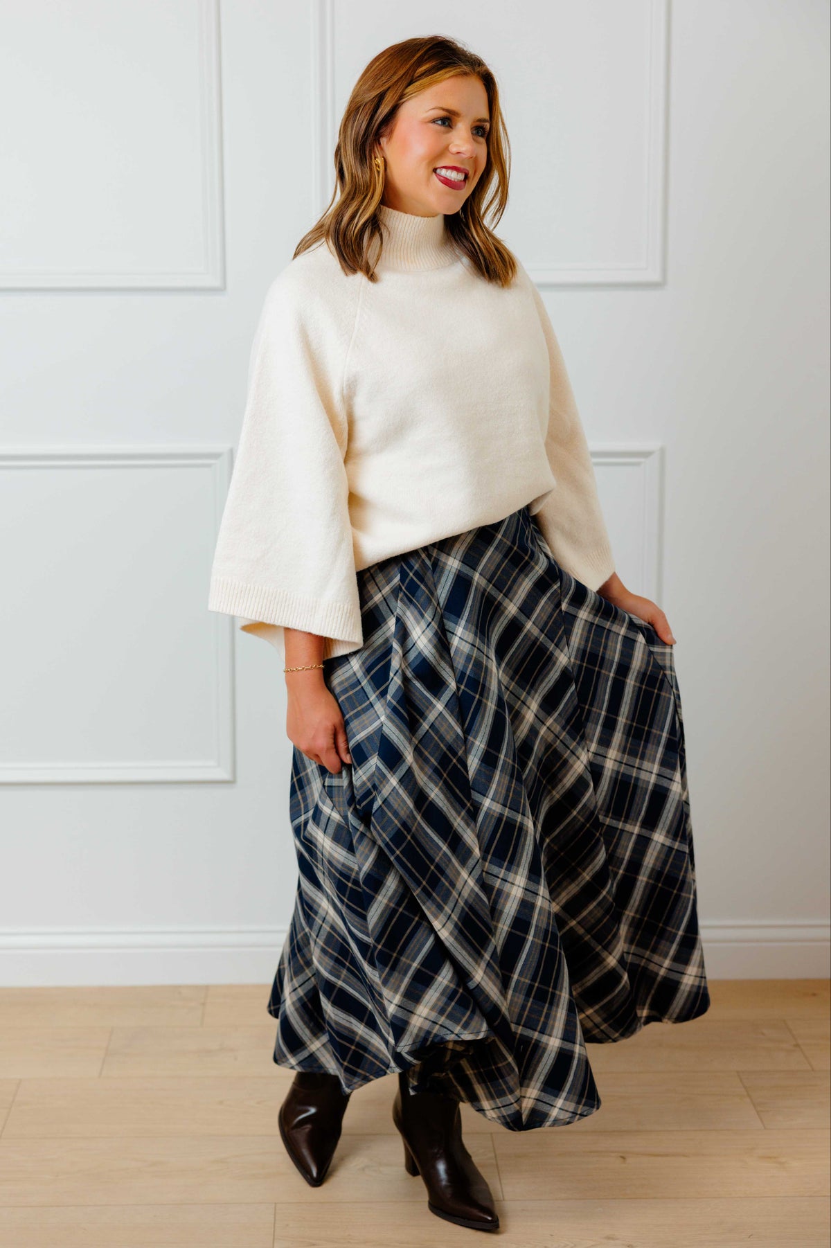 Navy Plaid Skirt