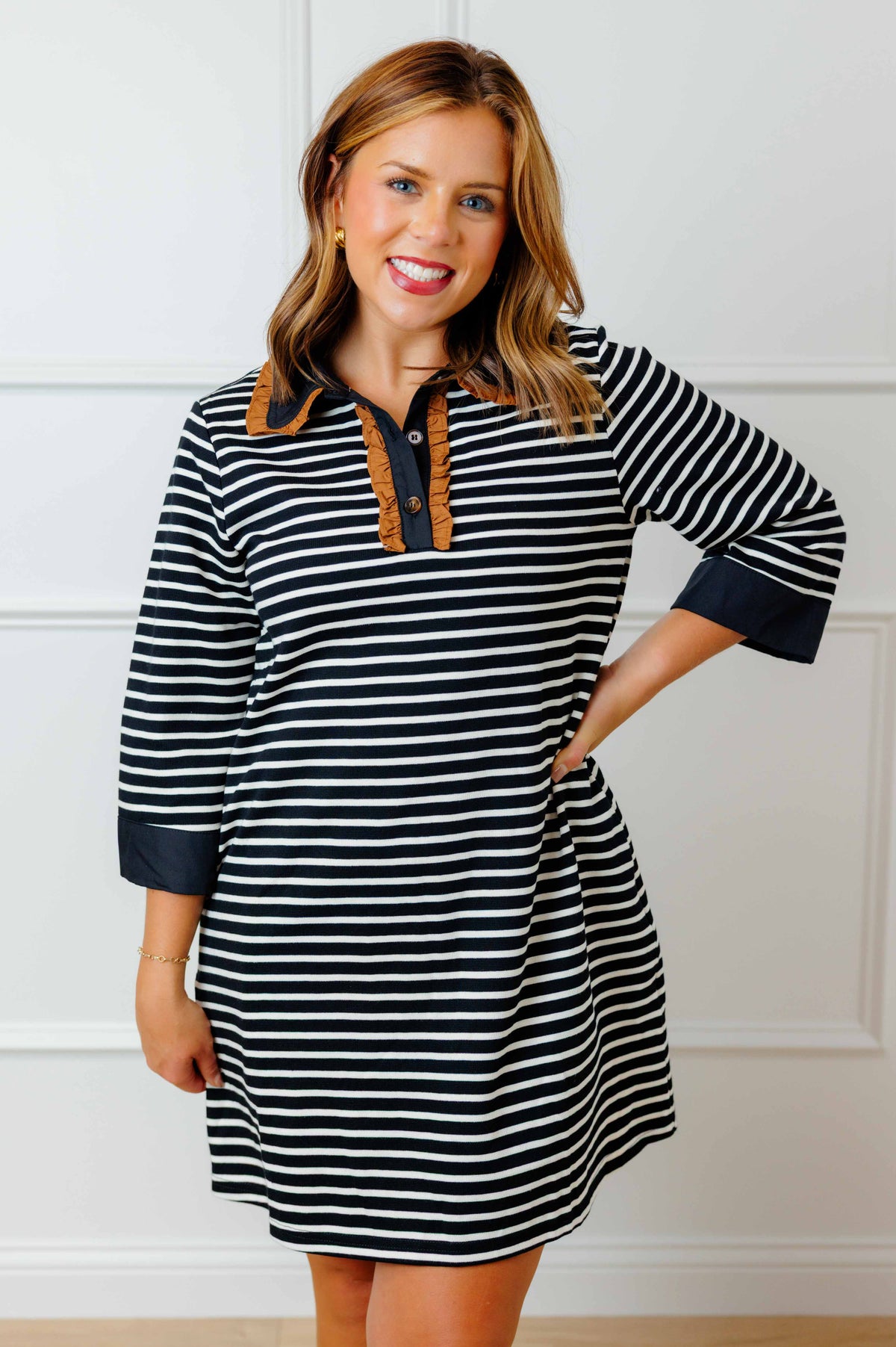 Black Striped Ruffle Shift Dress