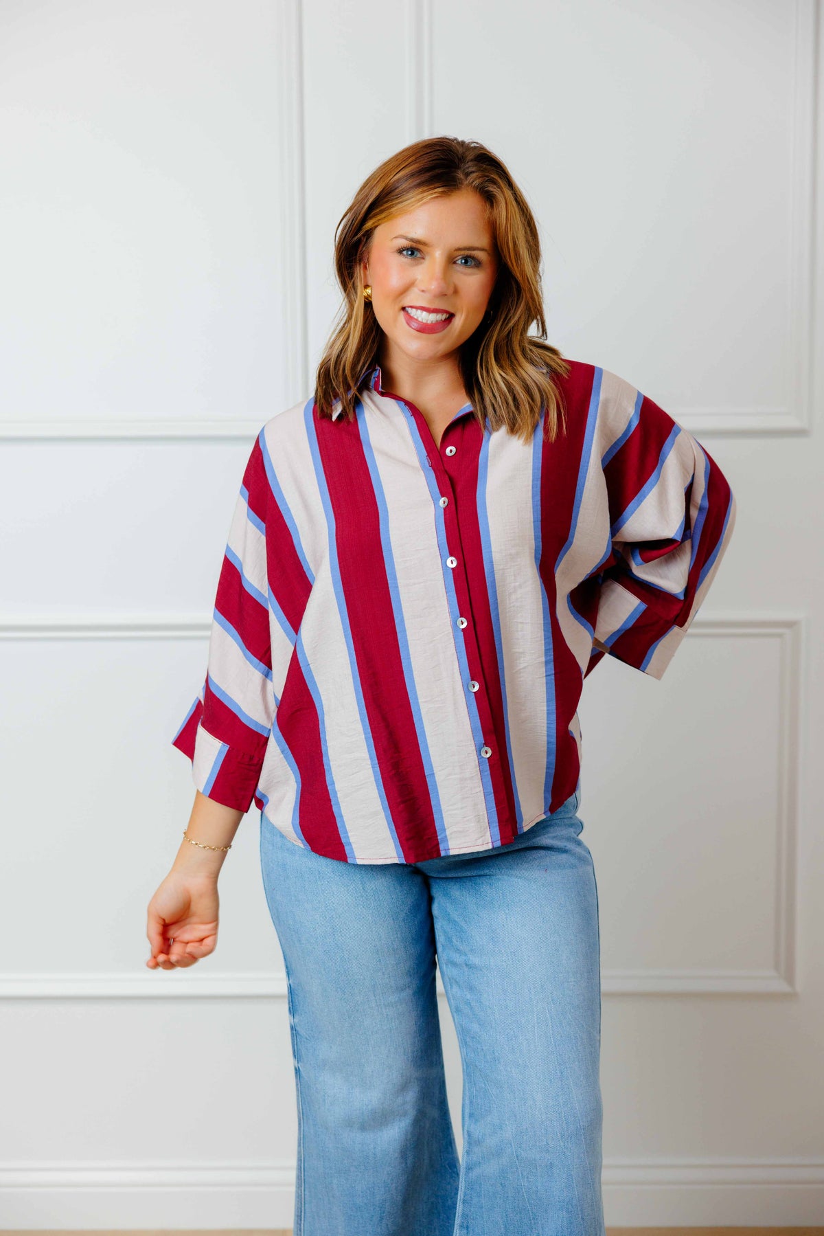 Wine Blue Colorblock Blouse
