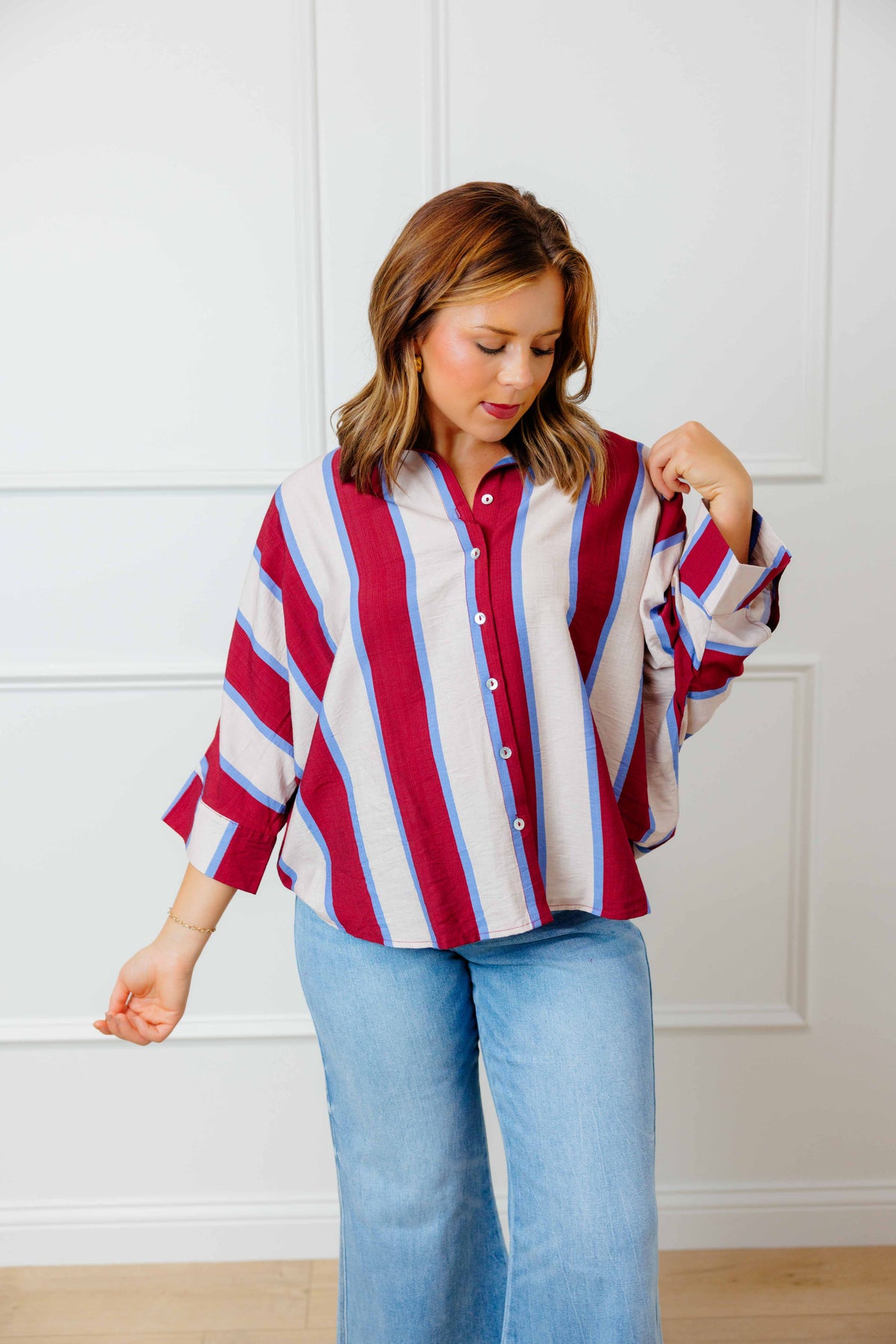 Wine Blue Colorblock Blouse