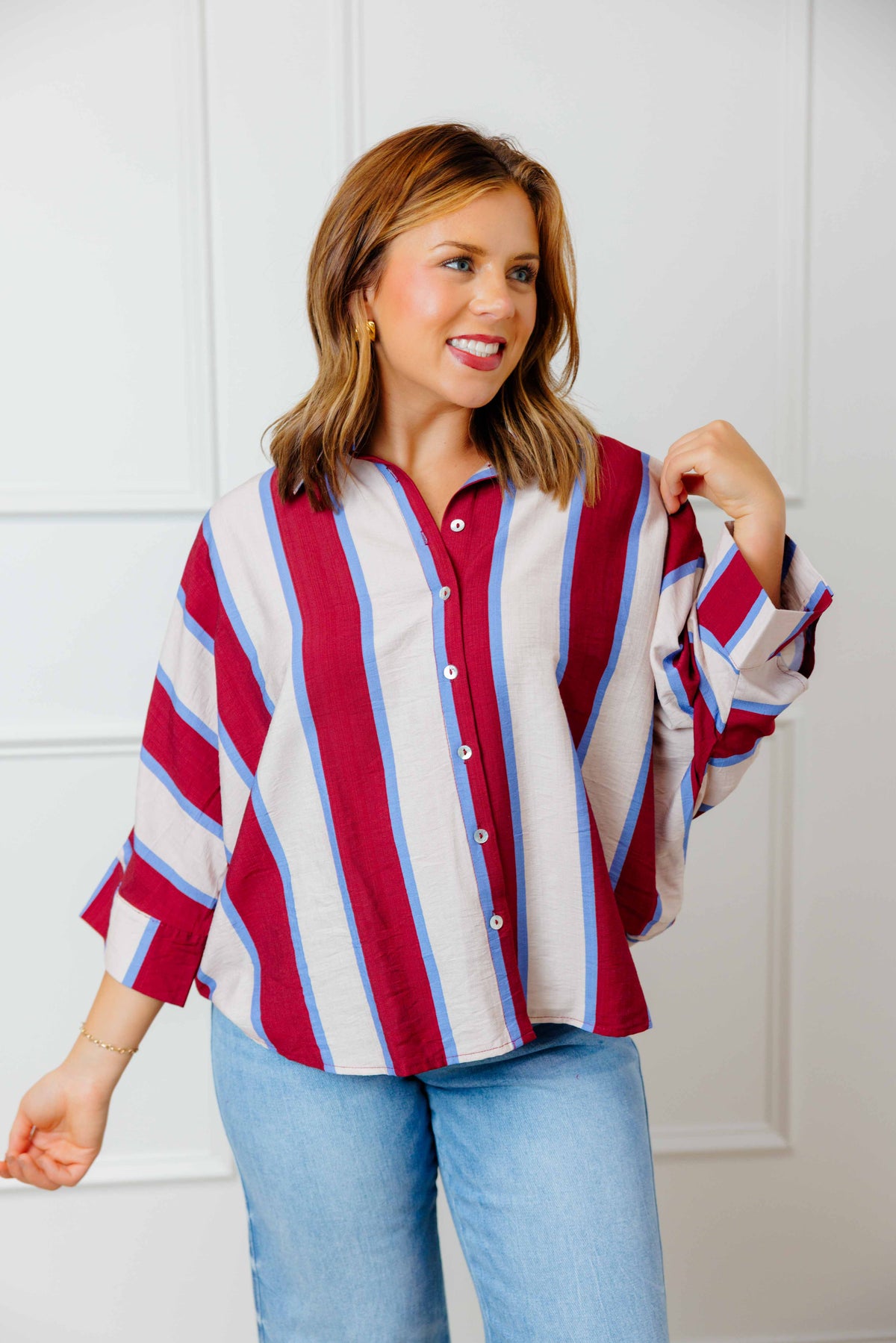 Wine Blue Colorblock Blouse