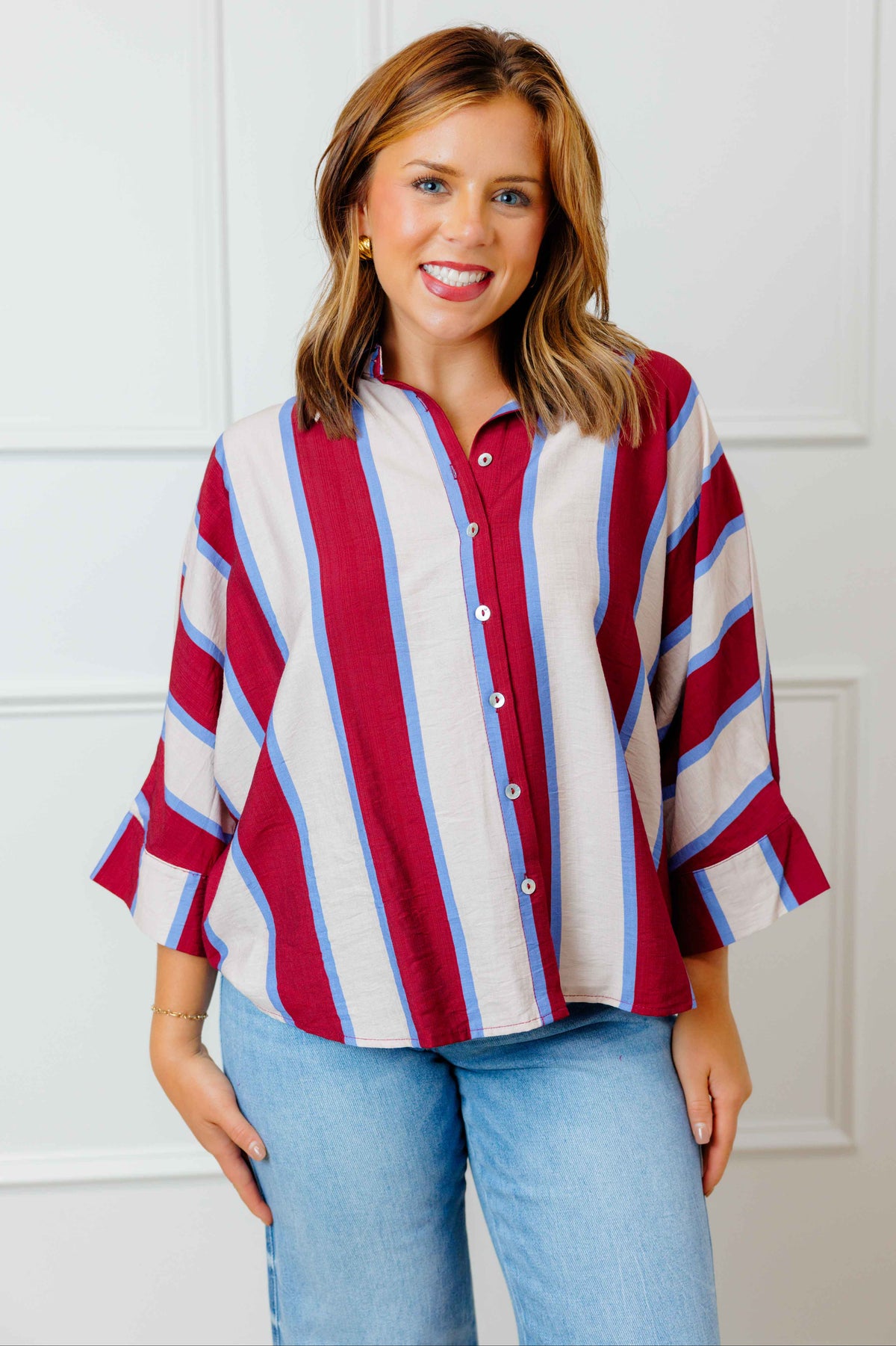 Wine Blue Colorblock Blouse