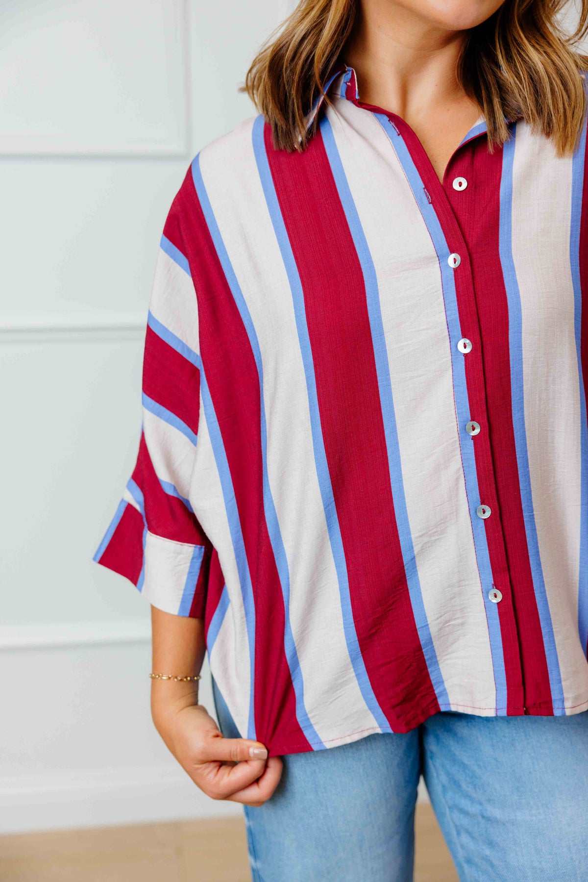 Wine Blue Colorblock Blouse