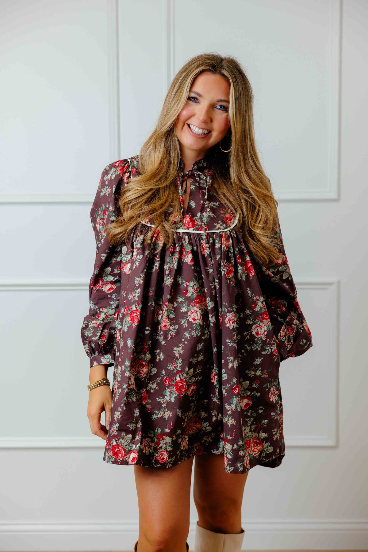 Brown Floral Babydoll Dress