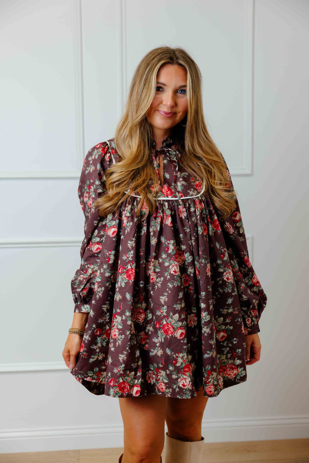 Brown Floral Babydoll Dress