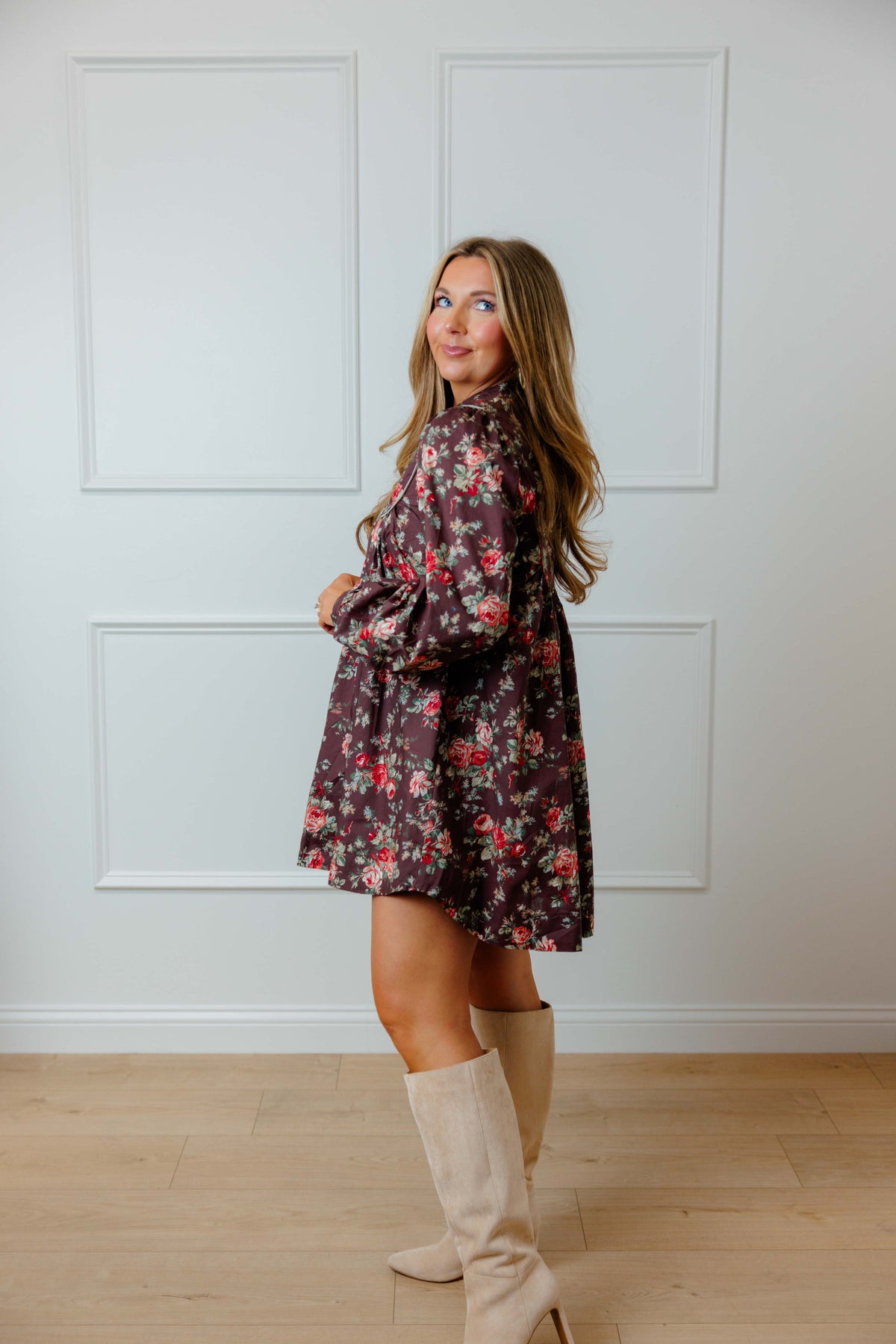 Brown Floral Babydoll Dress