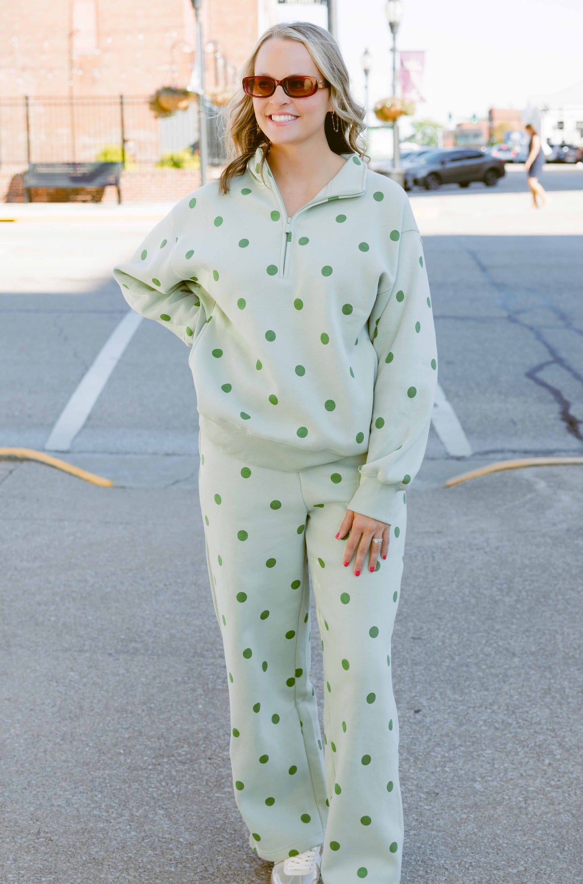 Sage Polka Dot Sweatshirt Set