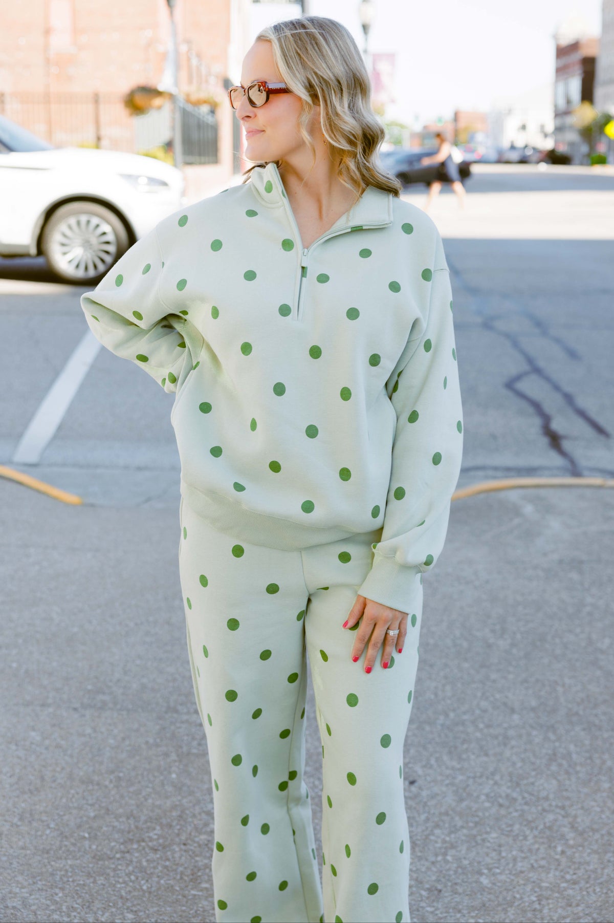 Sage Polka Dot Sweatshirt Set