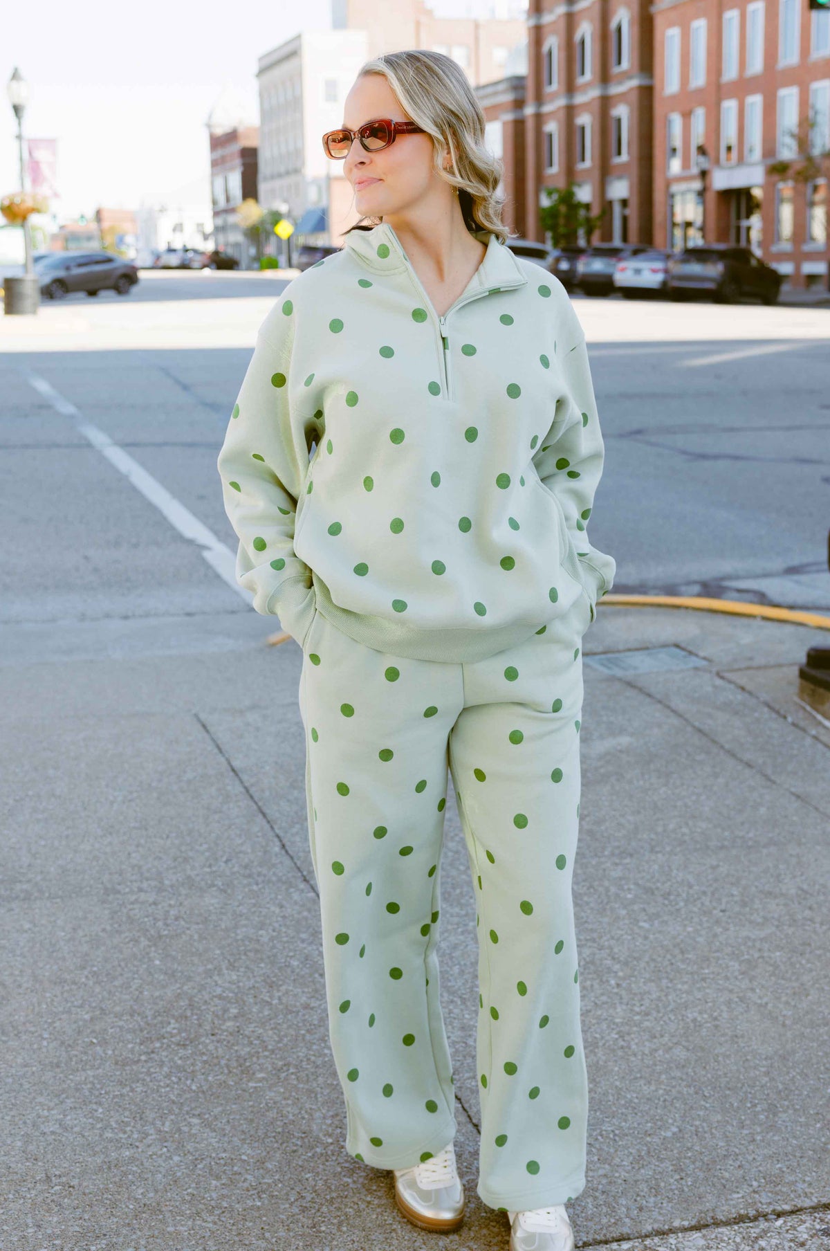 Sage Polka Dot Sweatshirt Set