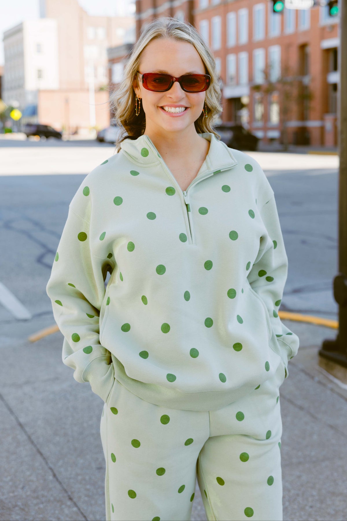 Sage Polka Dot Sweatshirt Set