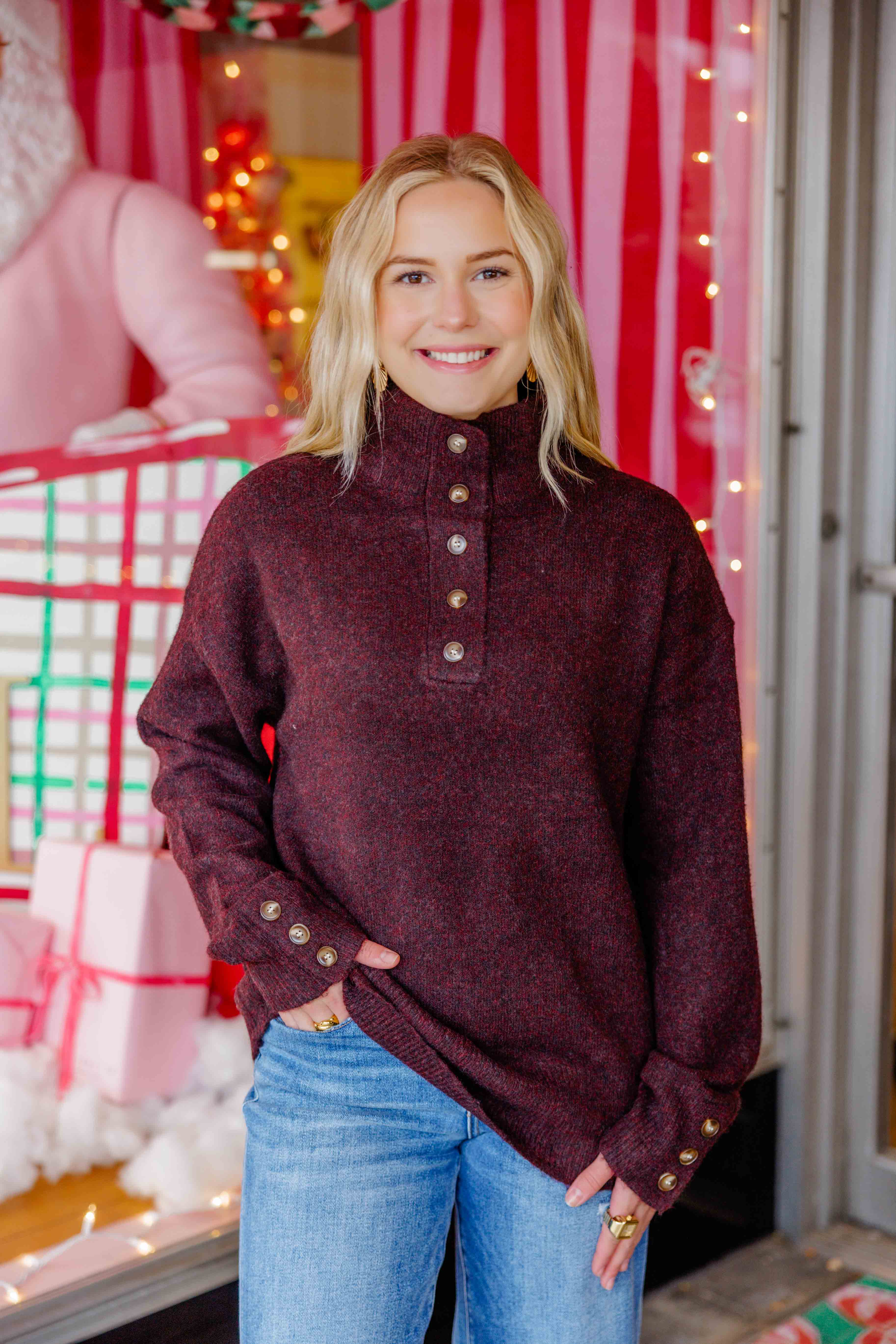Chocolate Henley Sweater Top