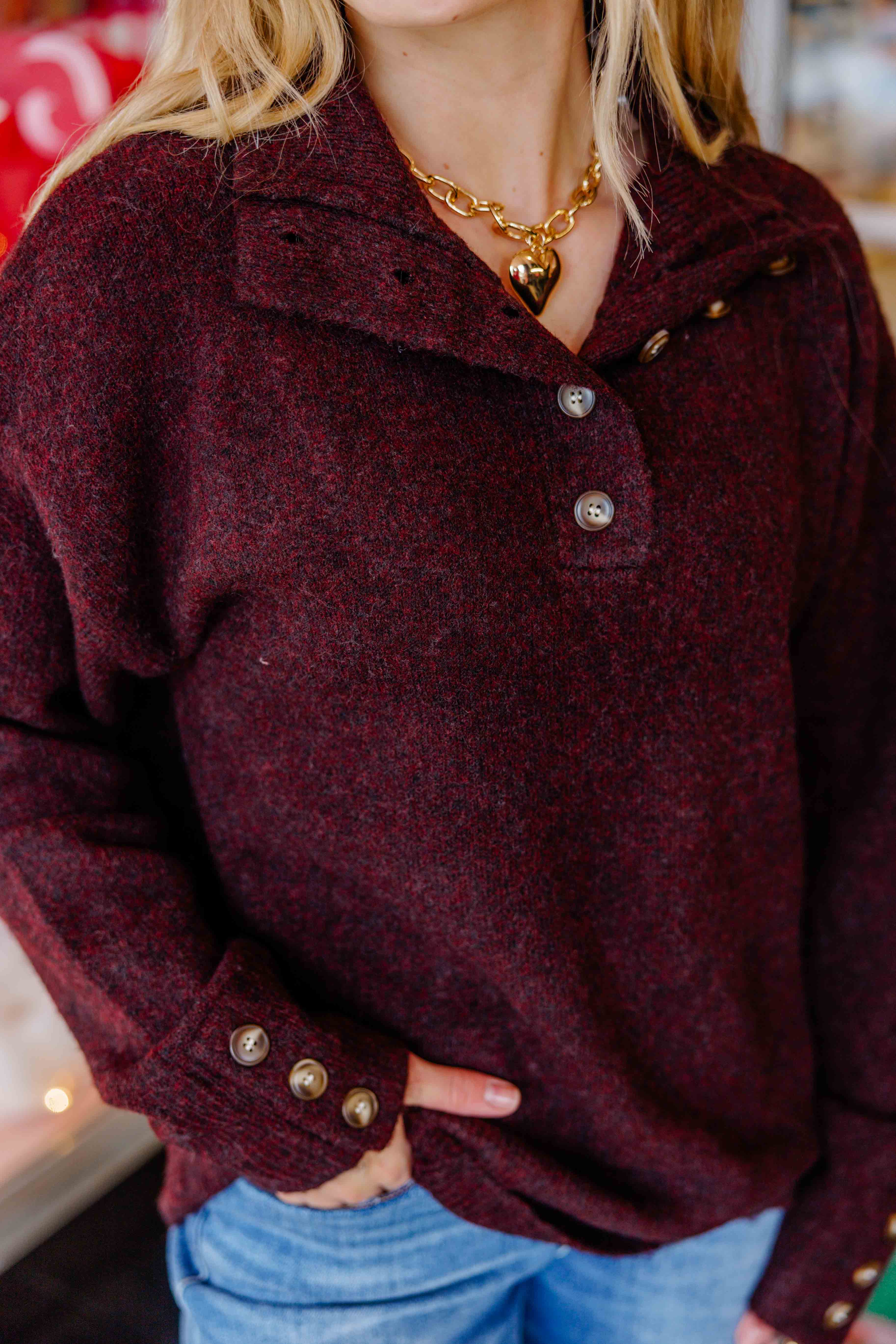 Chocolate Henley Sweater Top