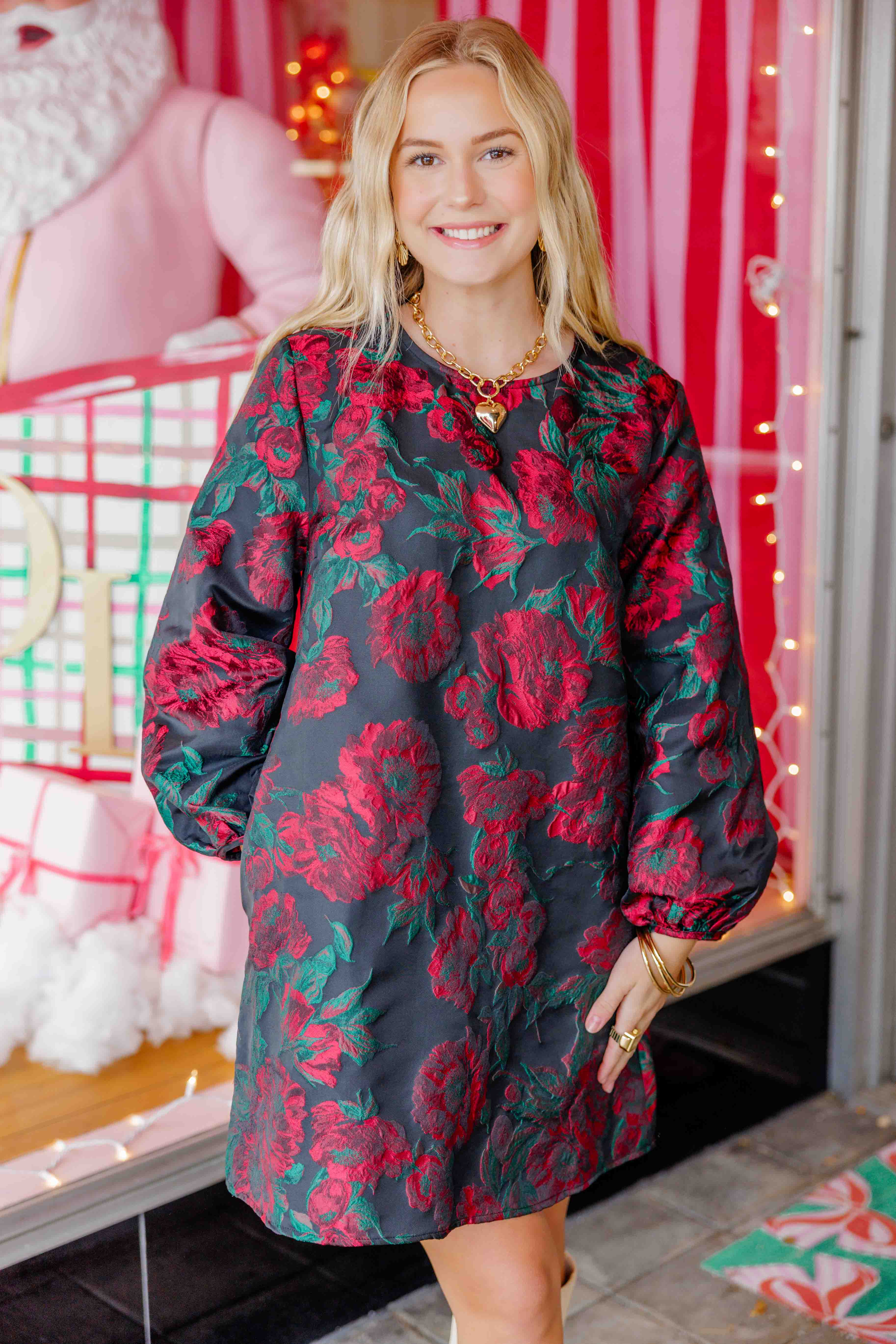 Red Floral Jacquard Mini Dress