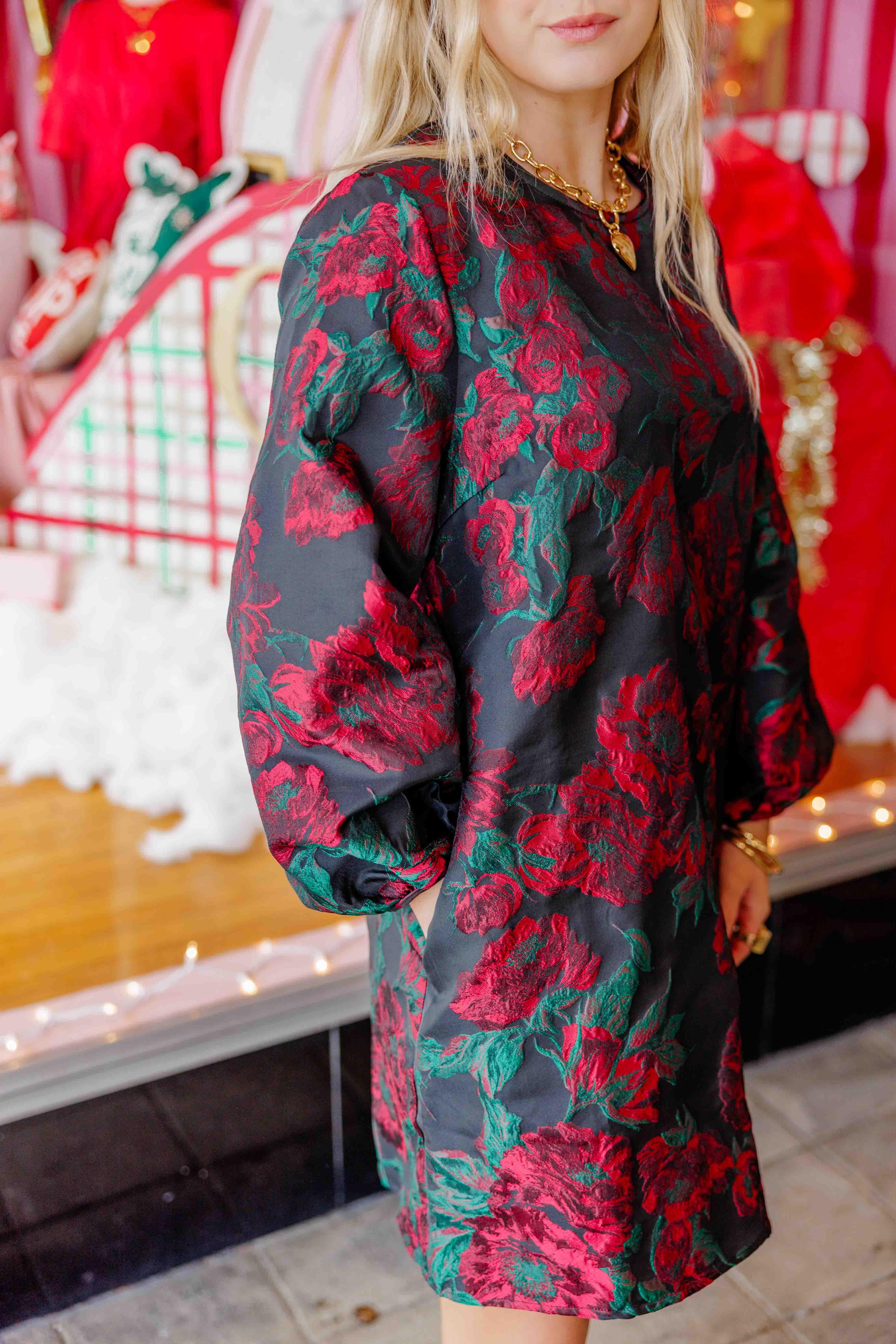 Red Floral Jacquard Mini Dress