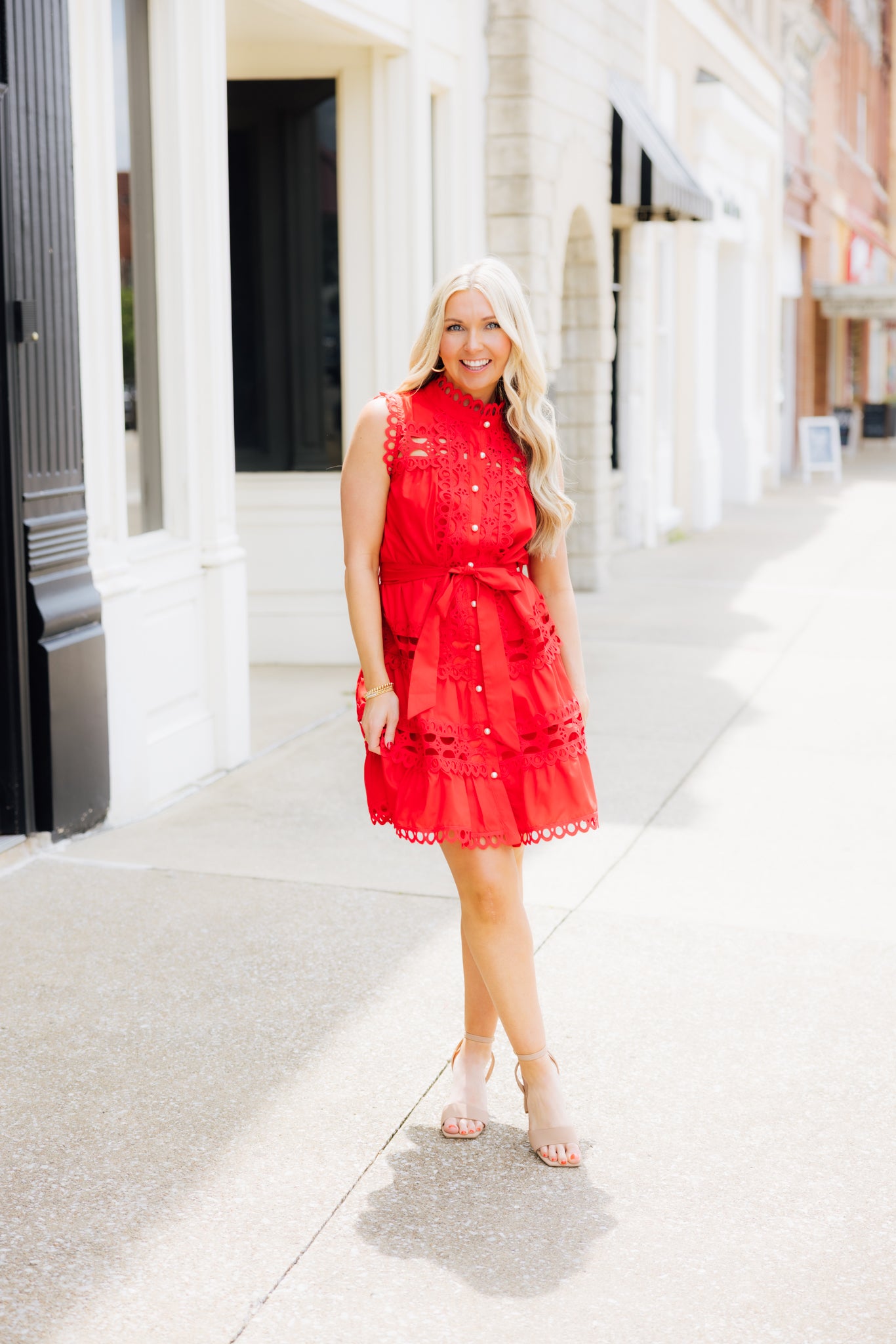 Red Lace Button Dress