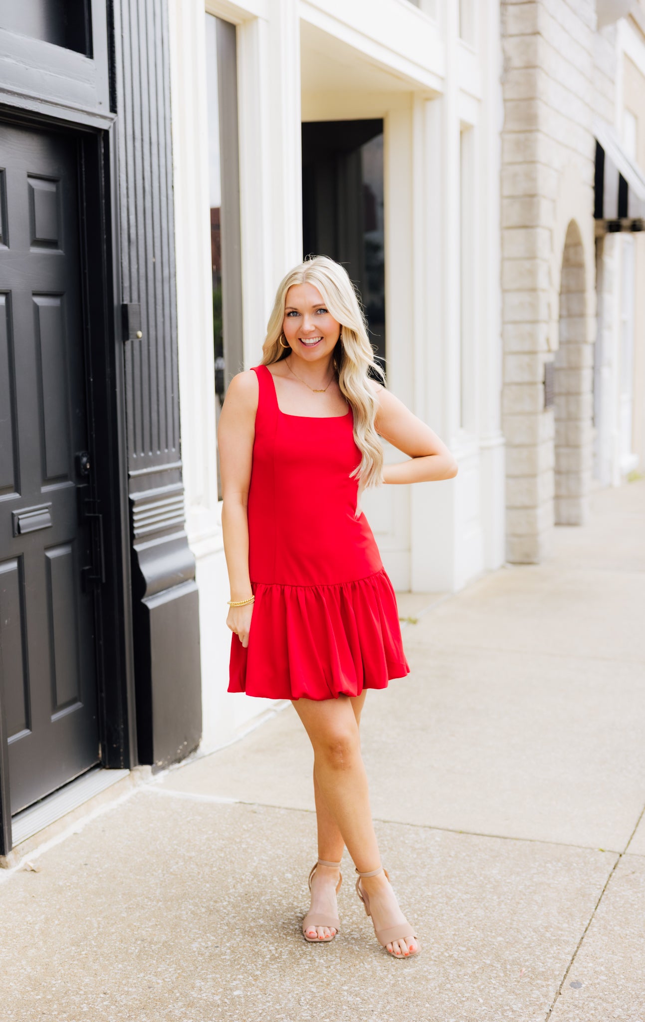 Red Bubble Hem Dress