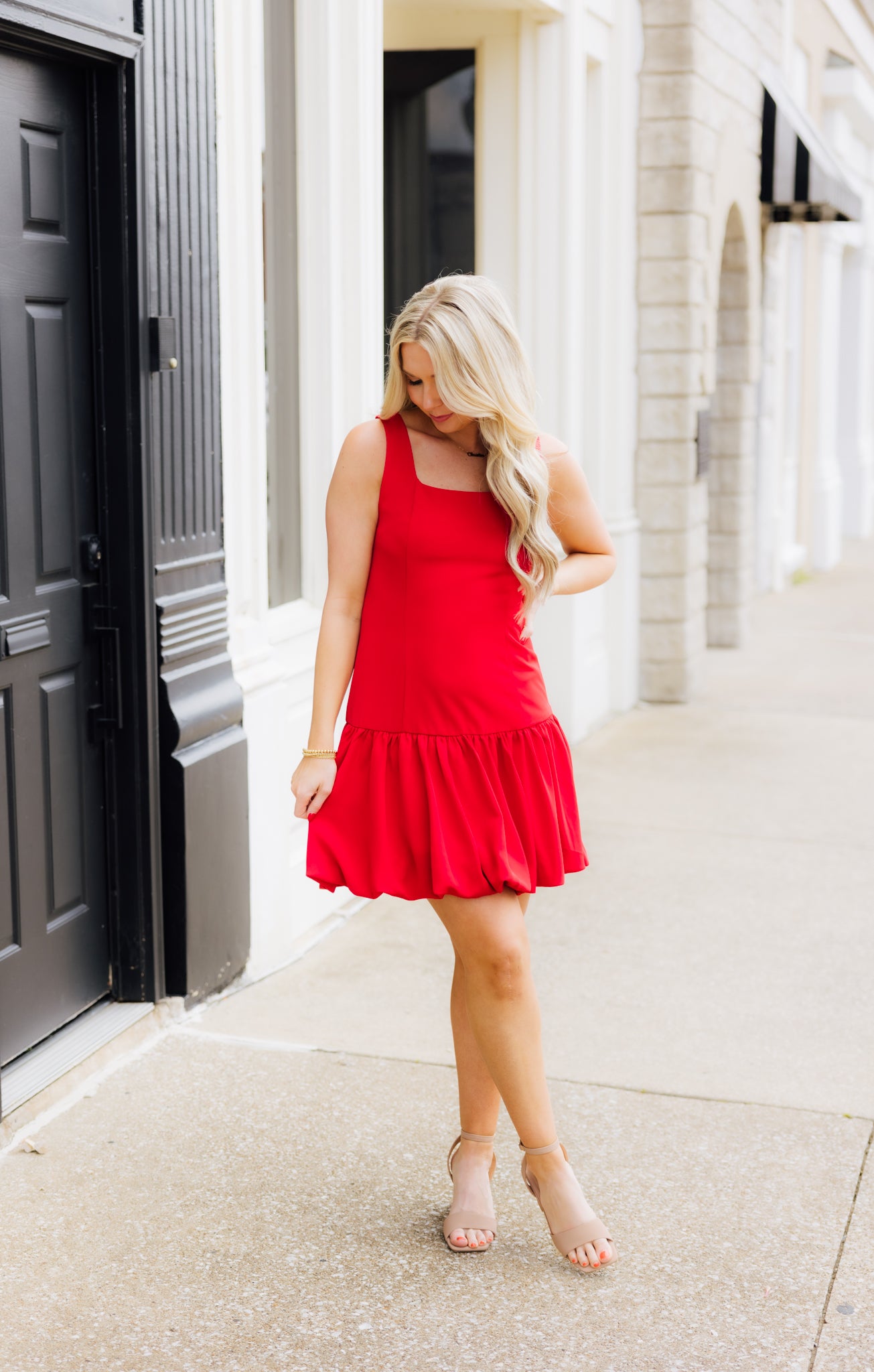 Red Bubble Hem Dress