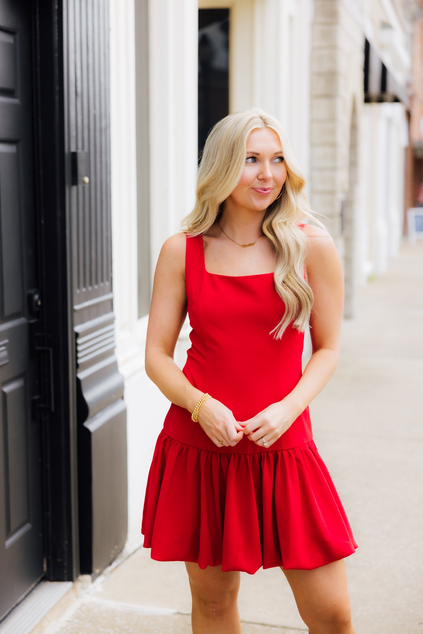 Red Bubble Hem Dress