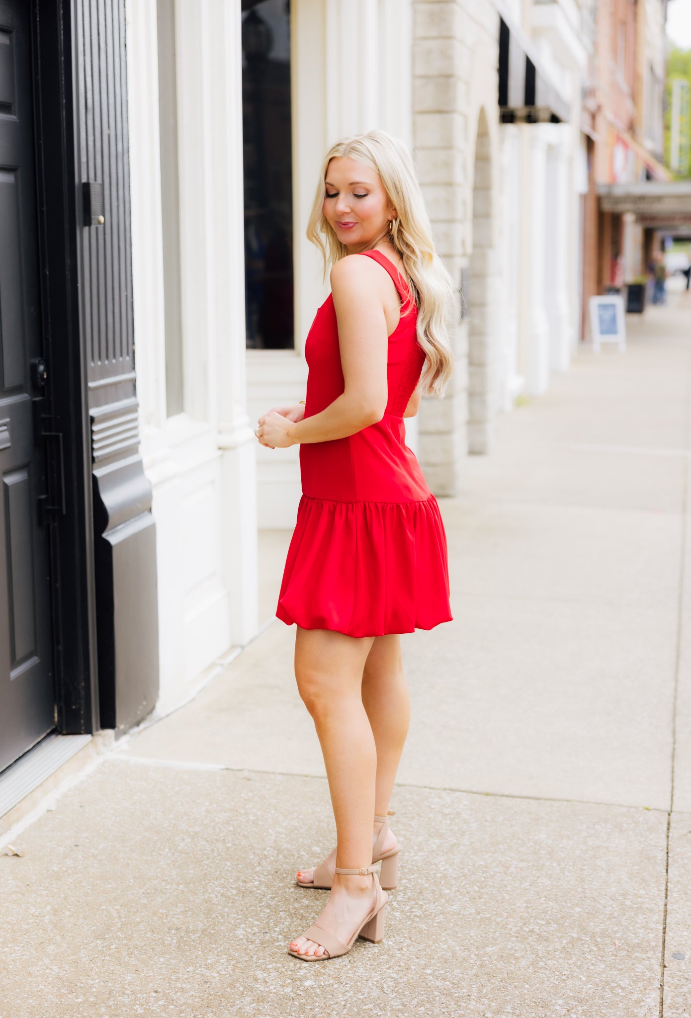 Red Bubble Hem Dress
