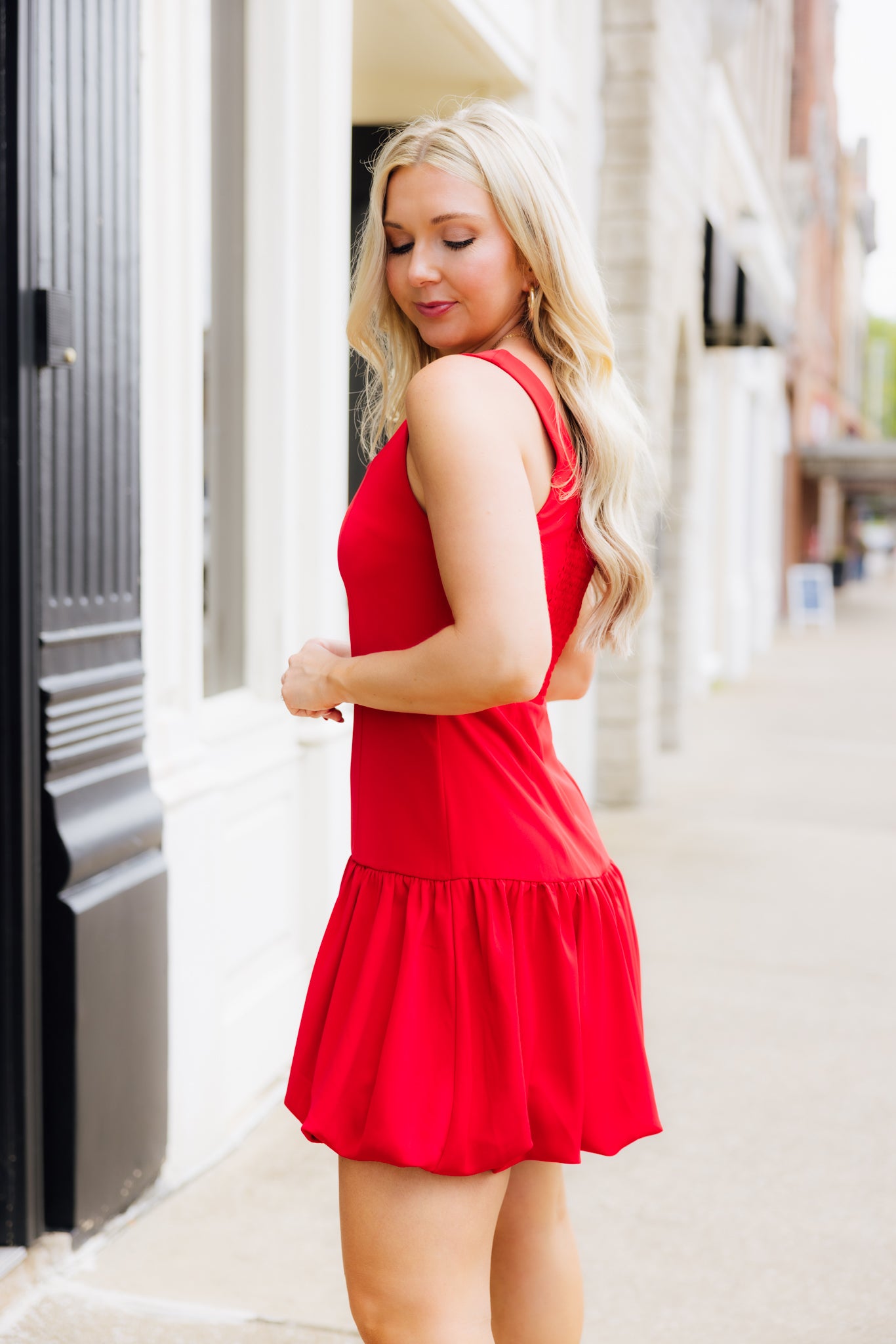Red Bubble Hem Dress