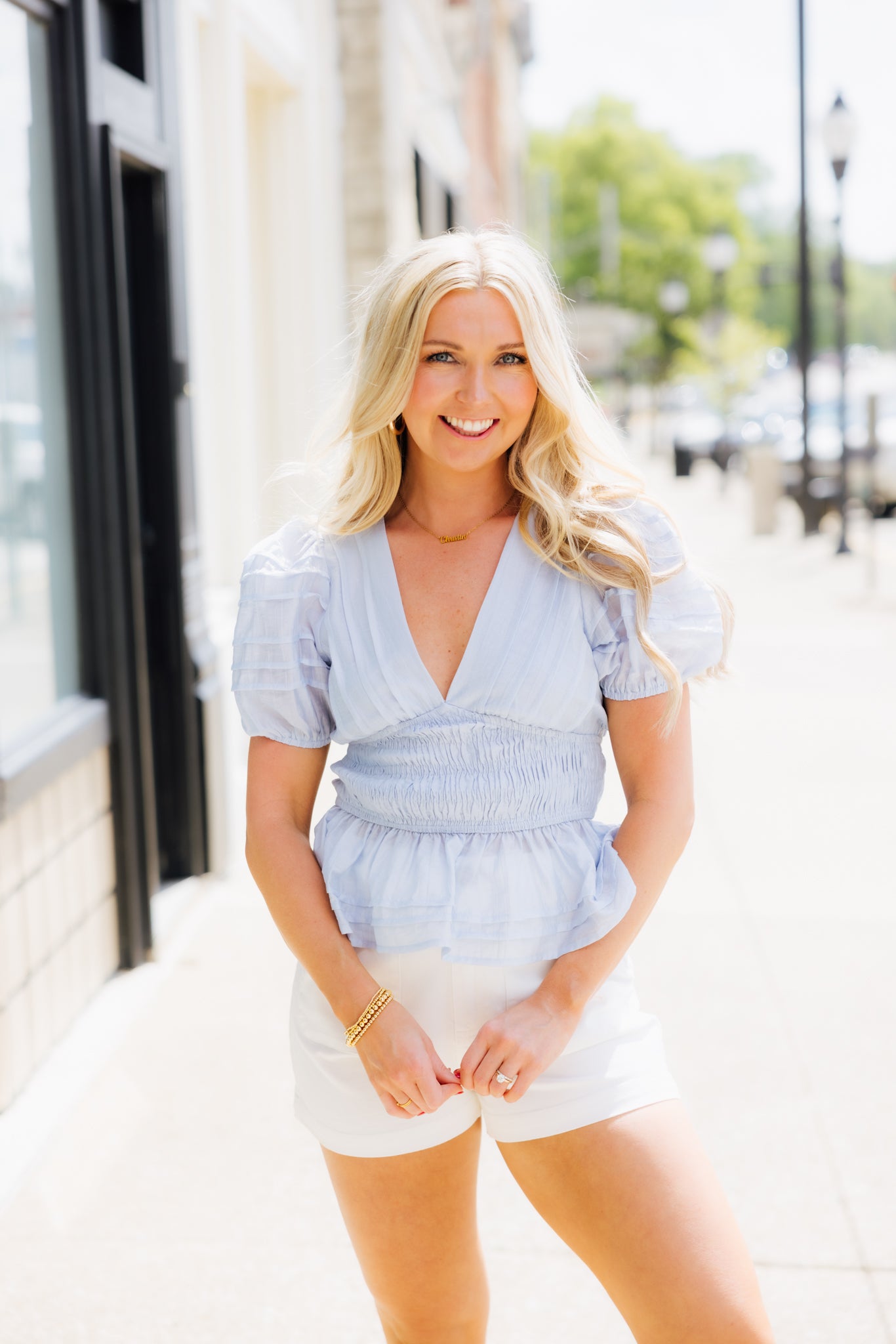 Baby Blue Smocked Top