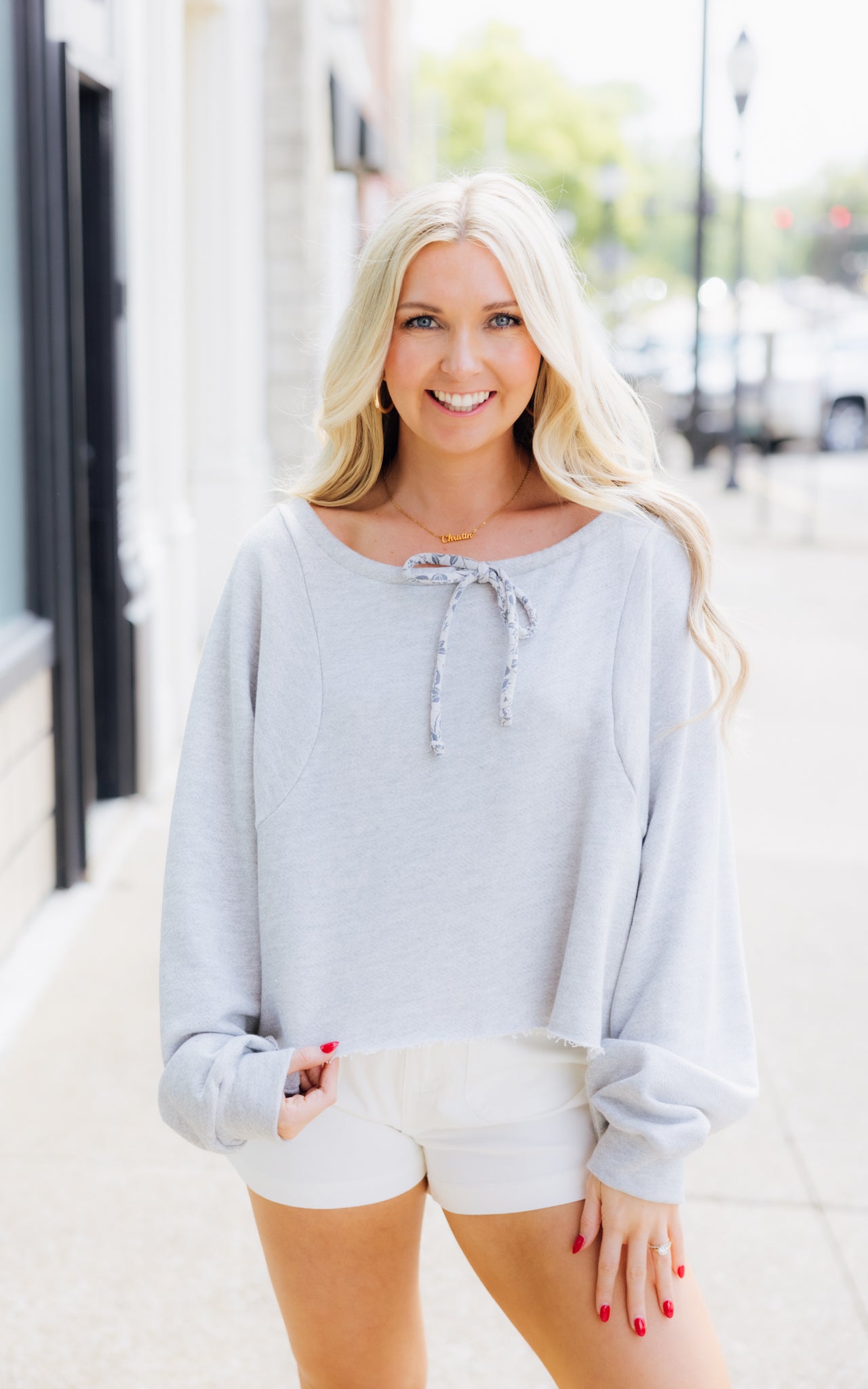 Grey Drawstring Terry Top