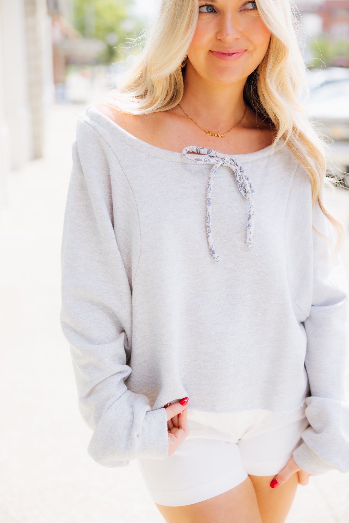 Grey Drawstring Terry Top