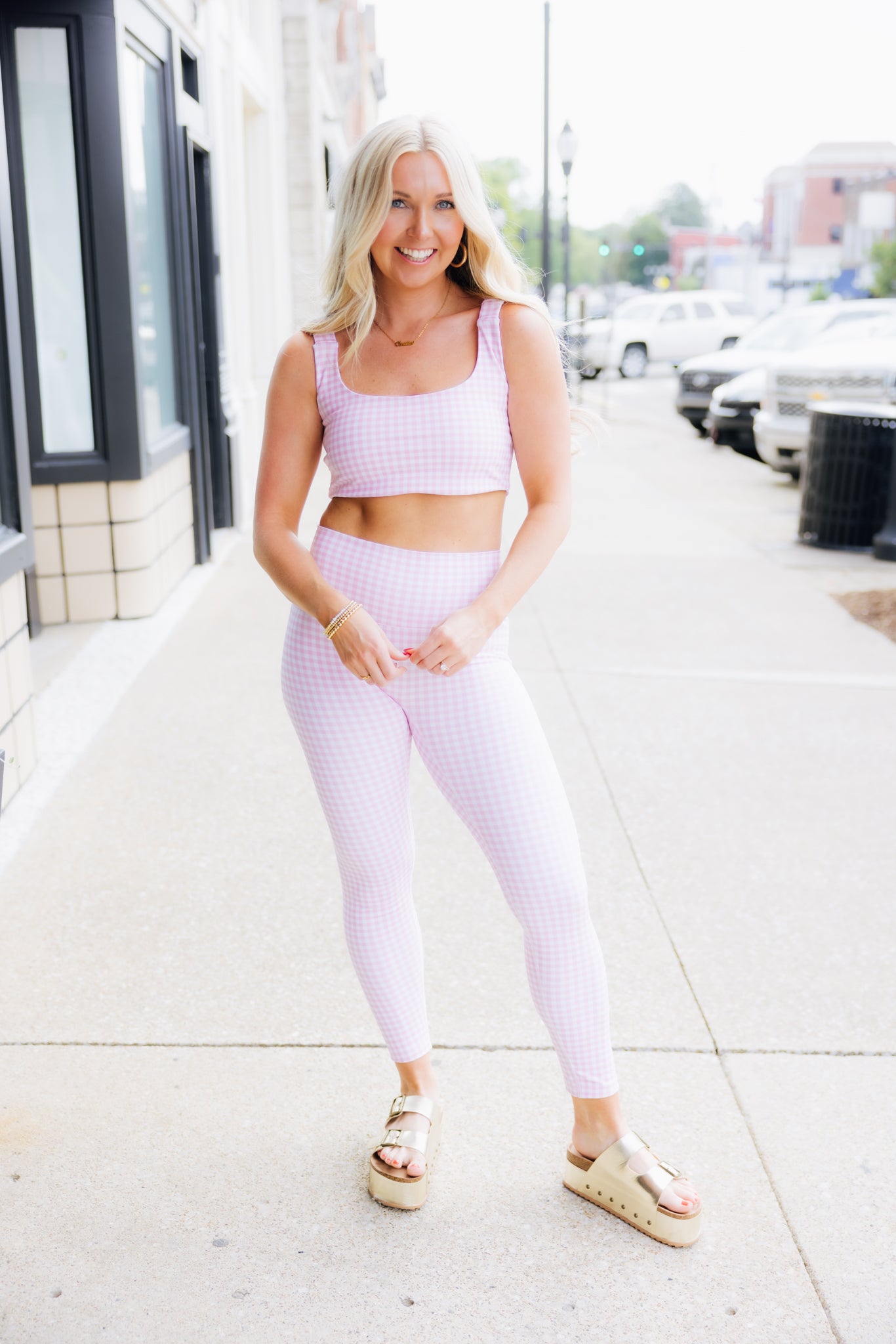 Pink Gingham Leggings Set
