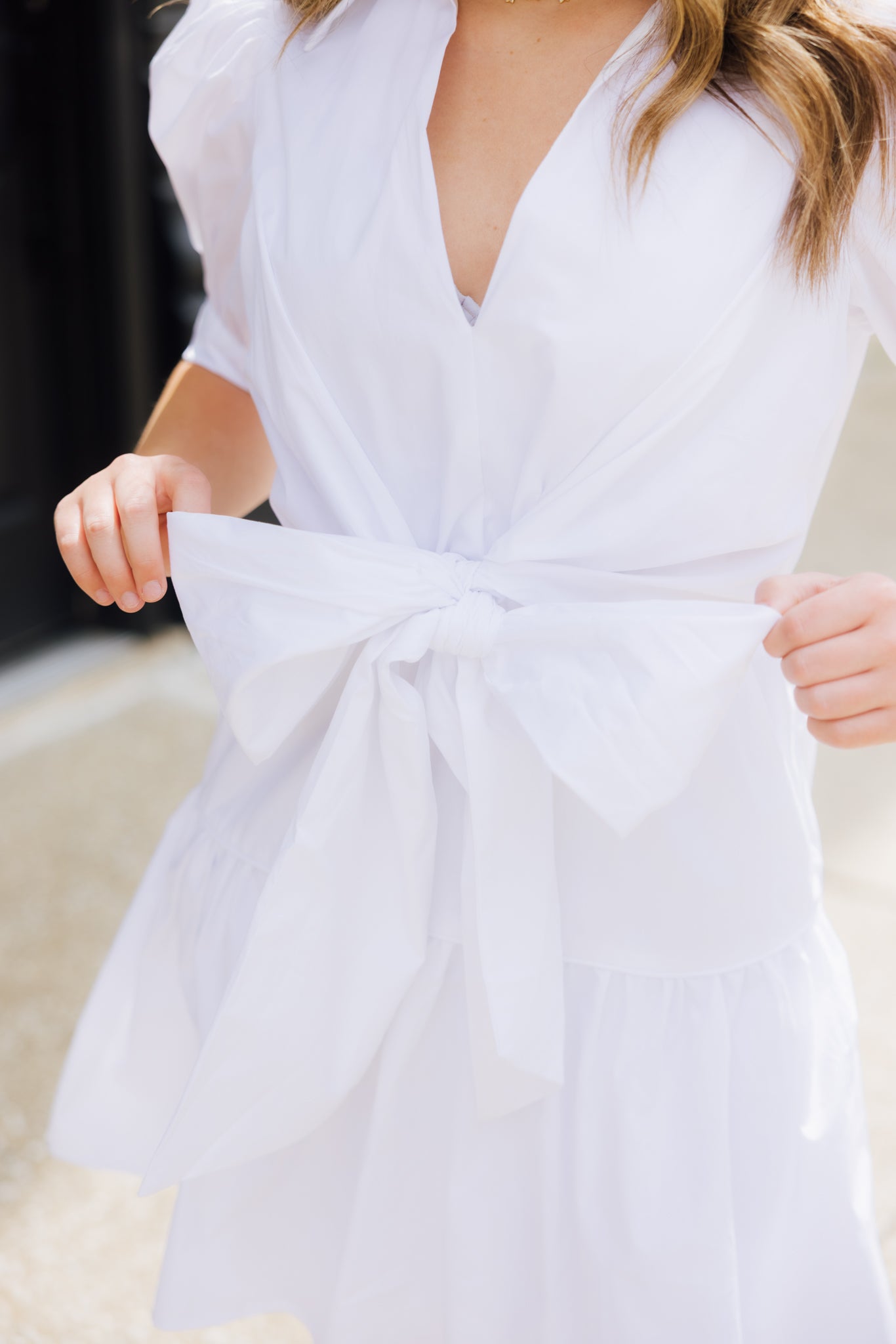 White Poplin Bow Dress