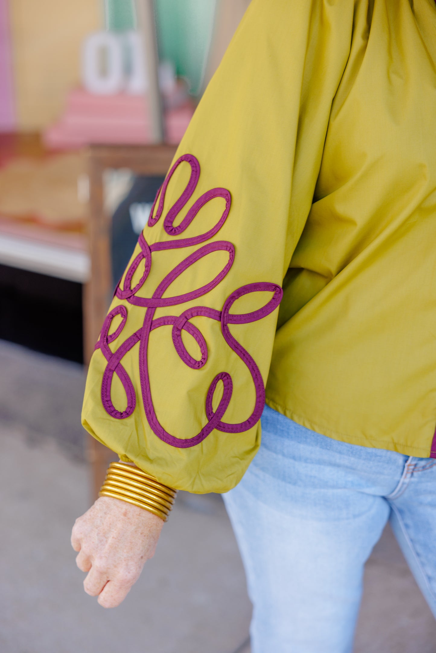 Chartreuse Detailed Blouse