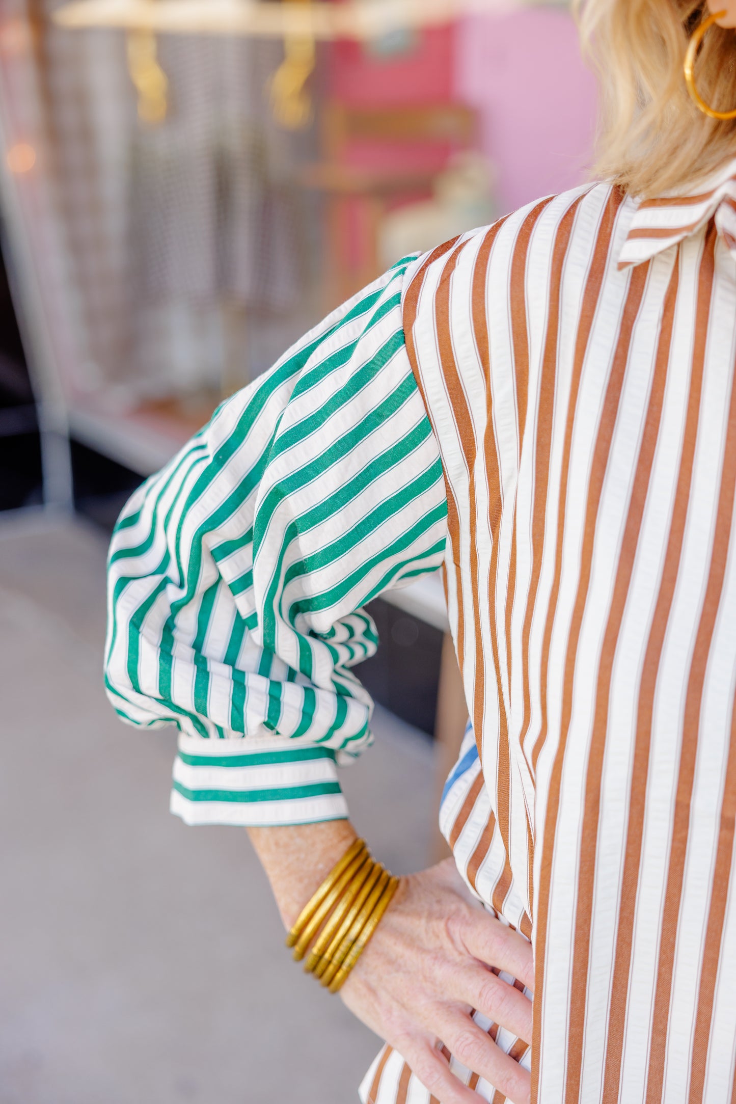 Brown Combo Striped Blouse