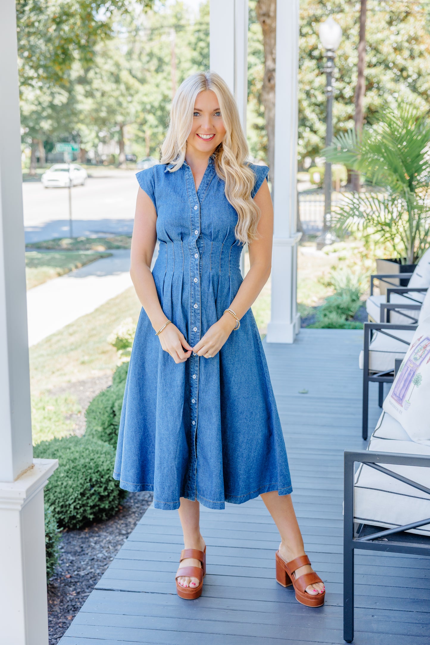 Denim Pleated Midi Dress