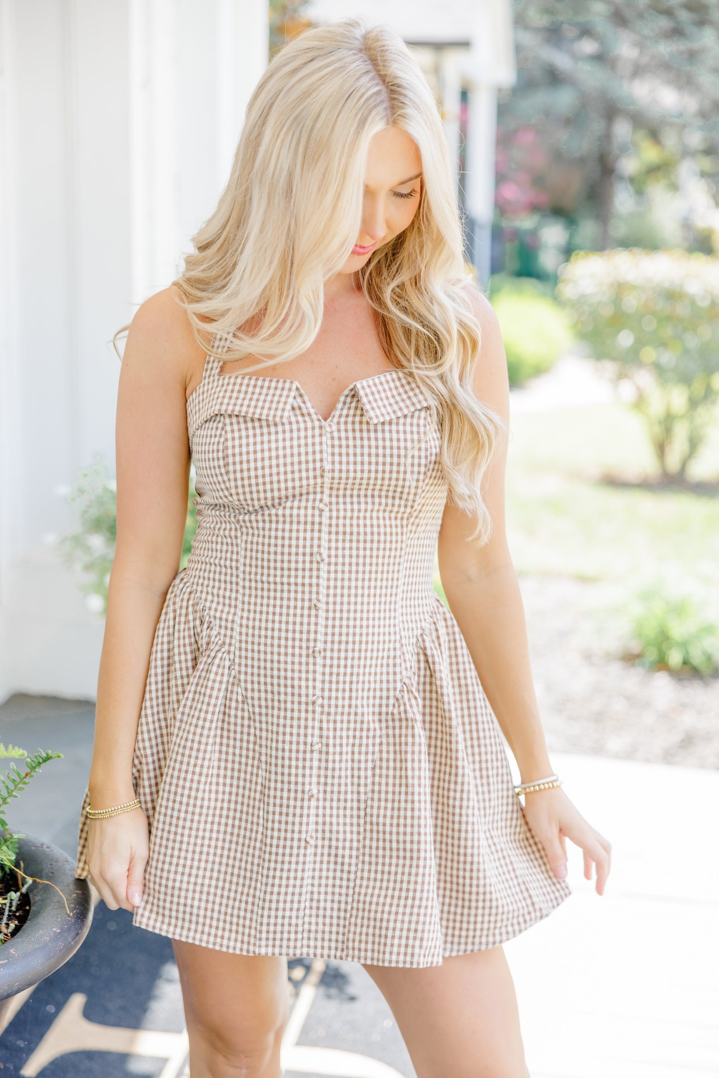 Gingham Button Mini Dress