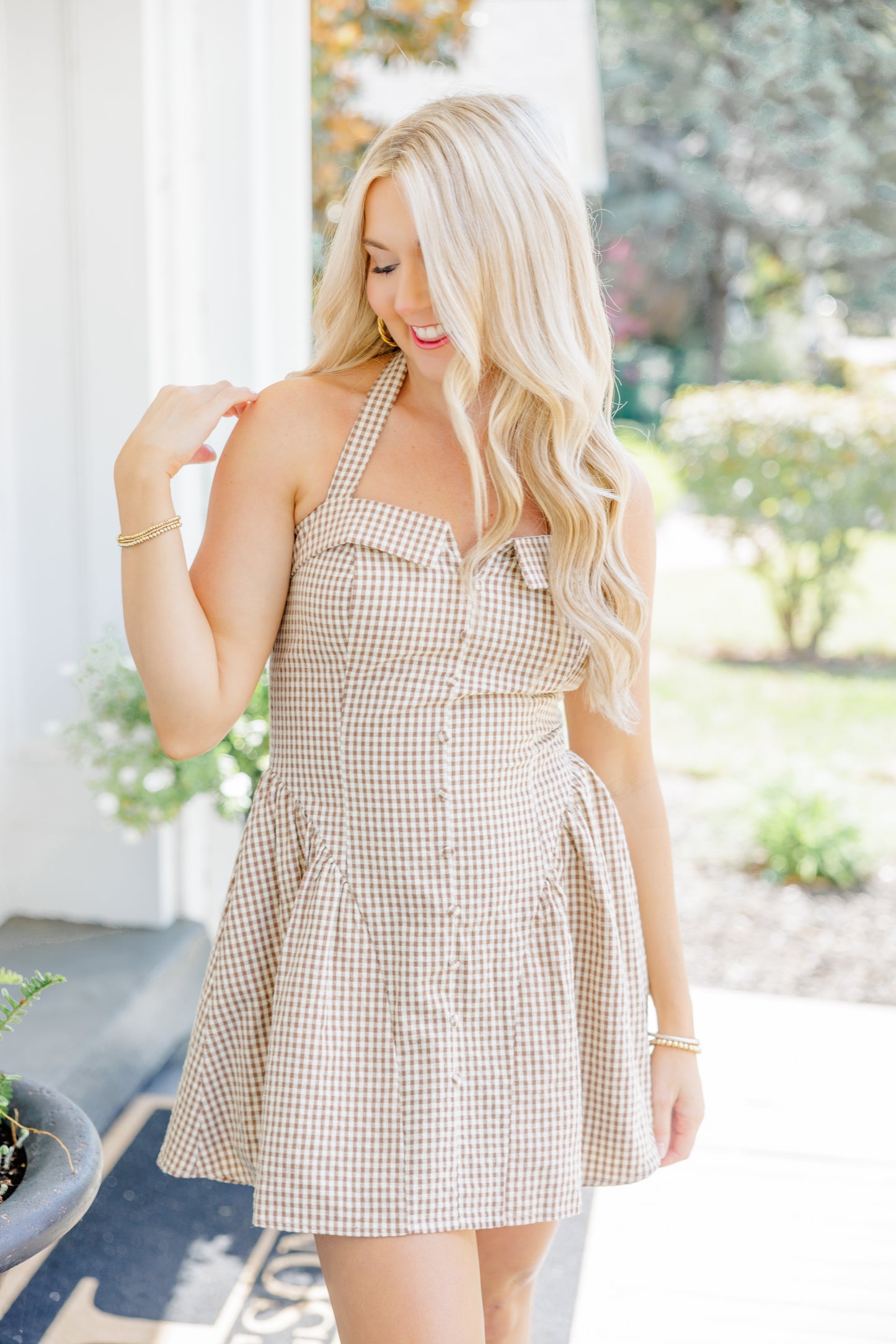 Gingham Button Mini Dress