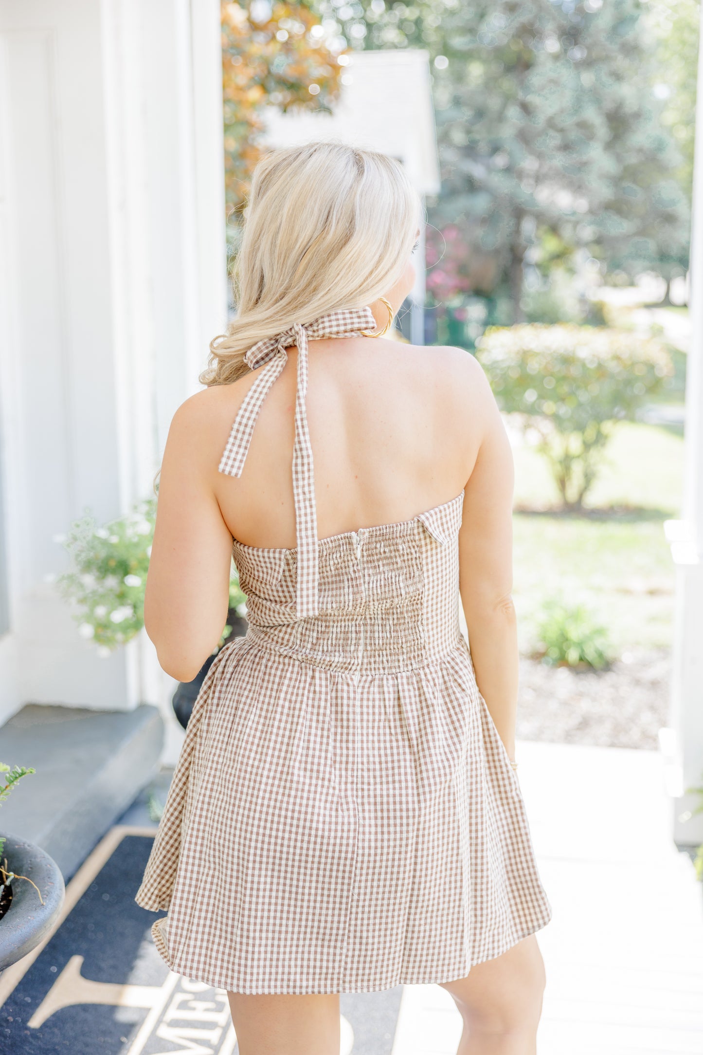 Gingham Button Mini Dress